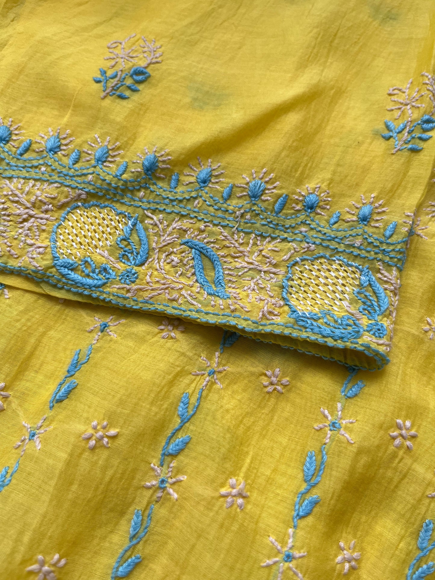 Chanderi Chikankari Kurta silk Dupatta