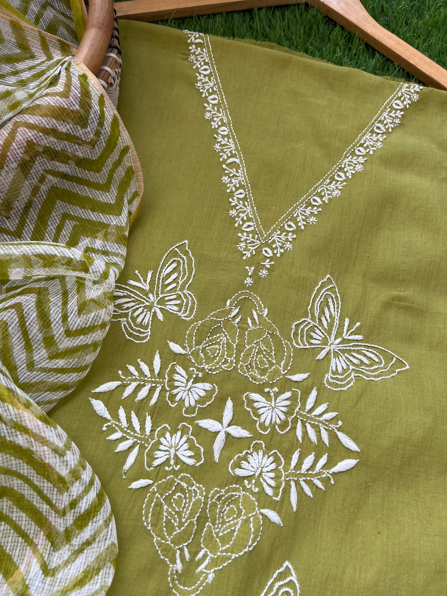 Kala cotton chikan kurta kota dupatta