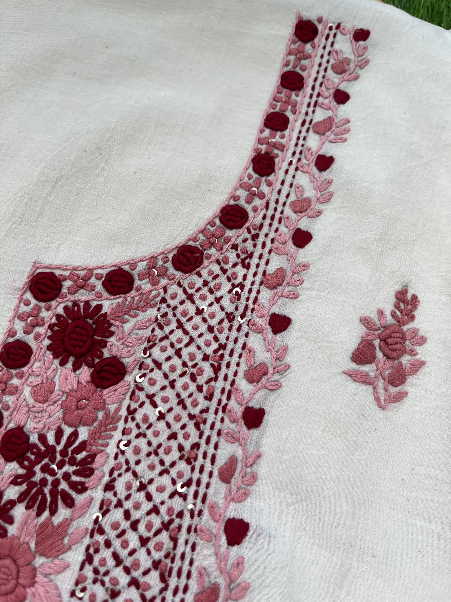 Handwoven Cotton knot work embroidered kurta dupatta and plain bottom fabric
