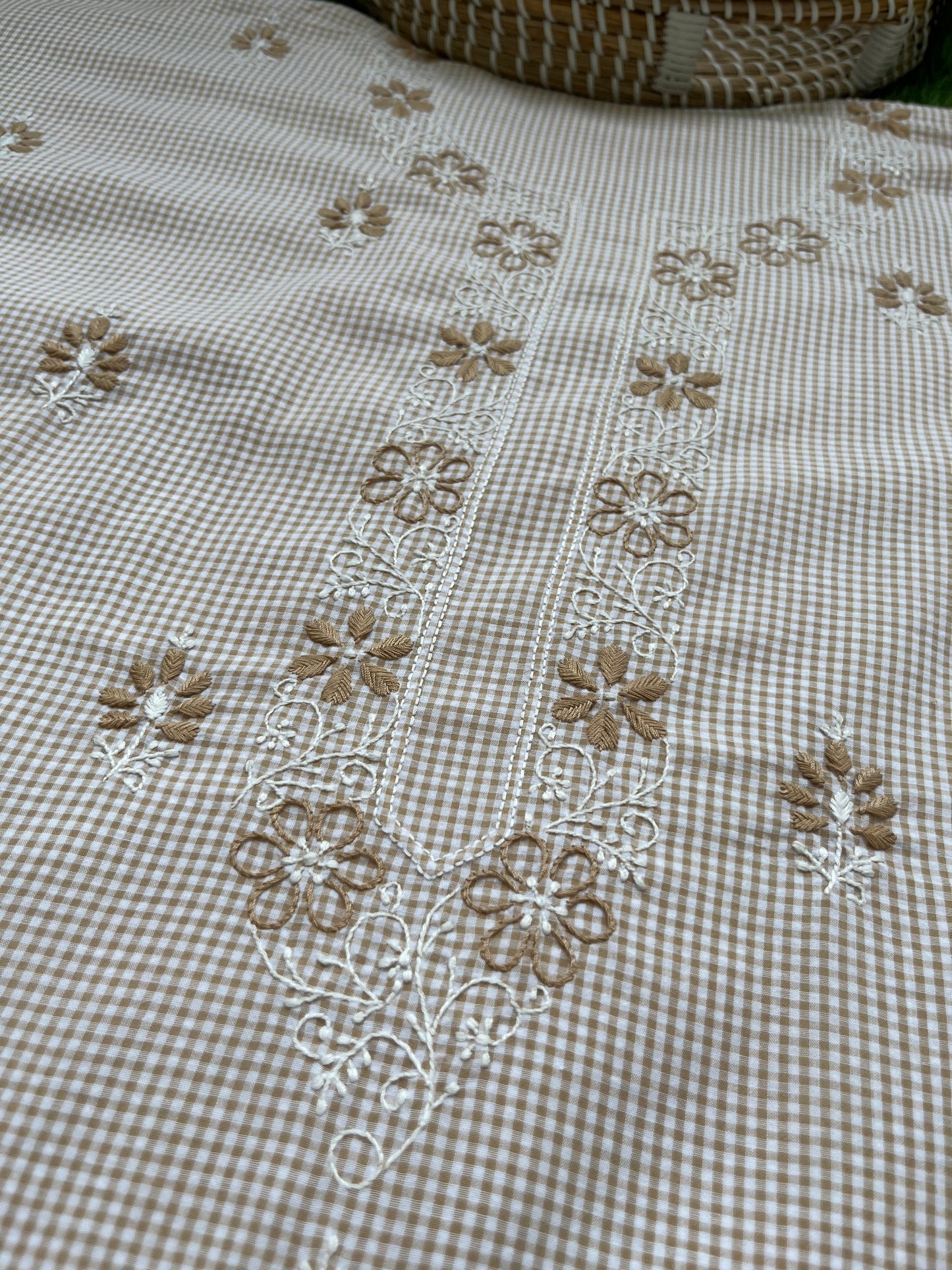 Cotton check chikan kurta