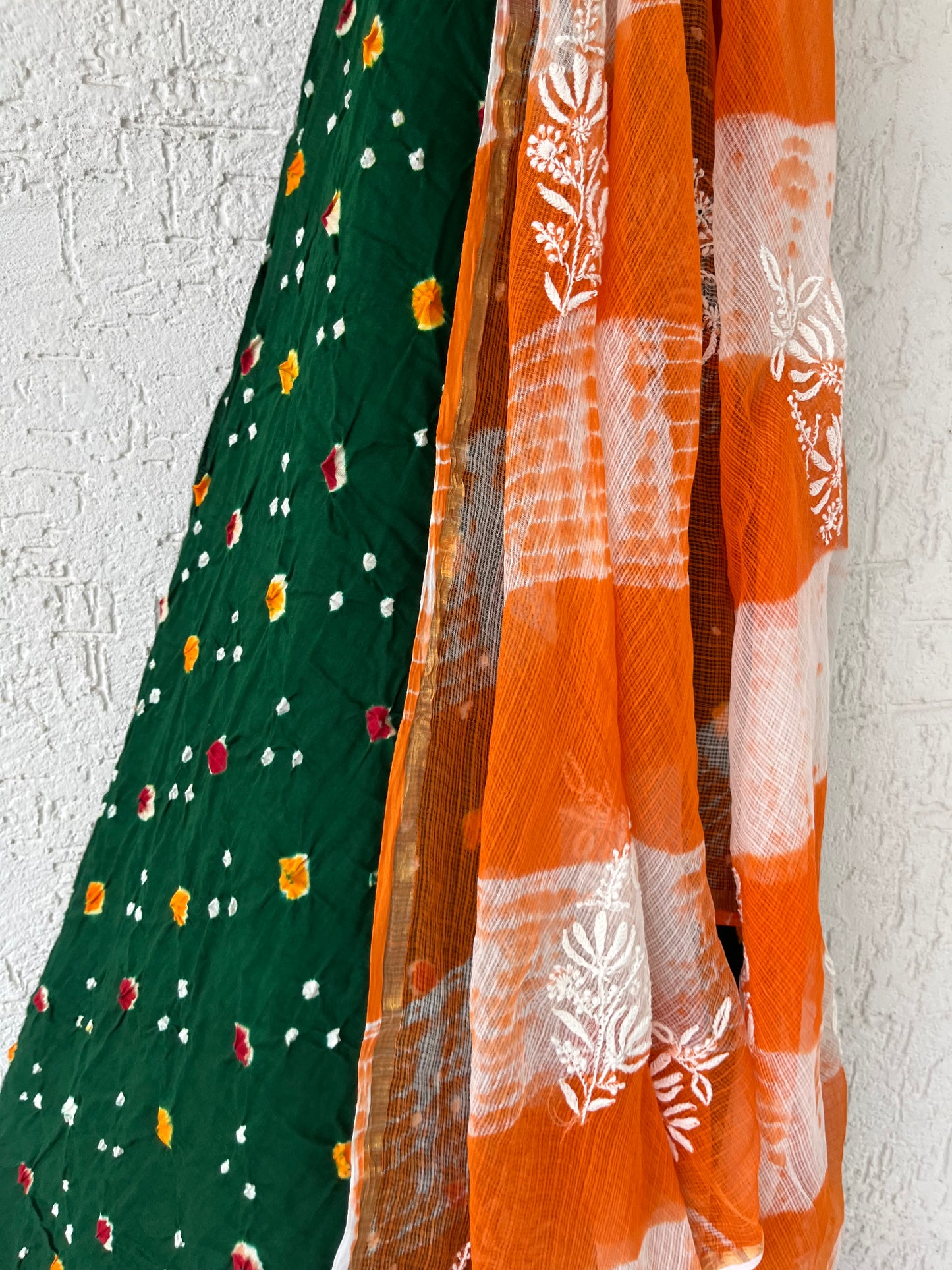 Cotton bandhani kurta bottom fabric kota doria chikan work dupatta