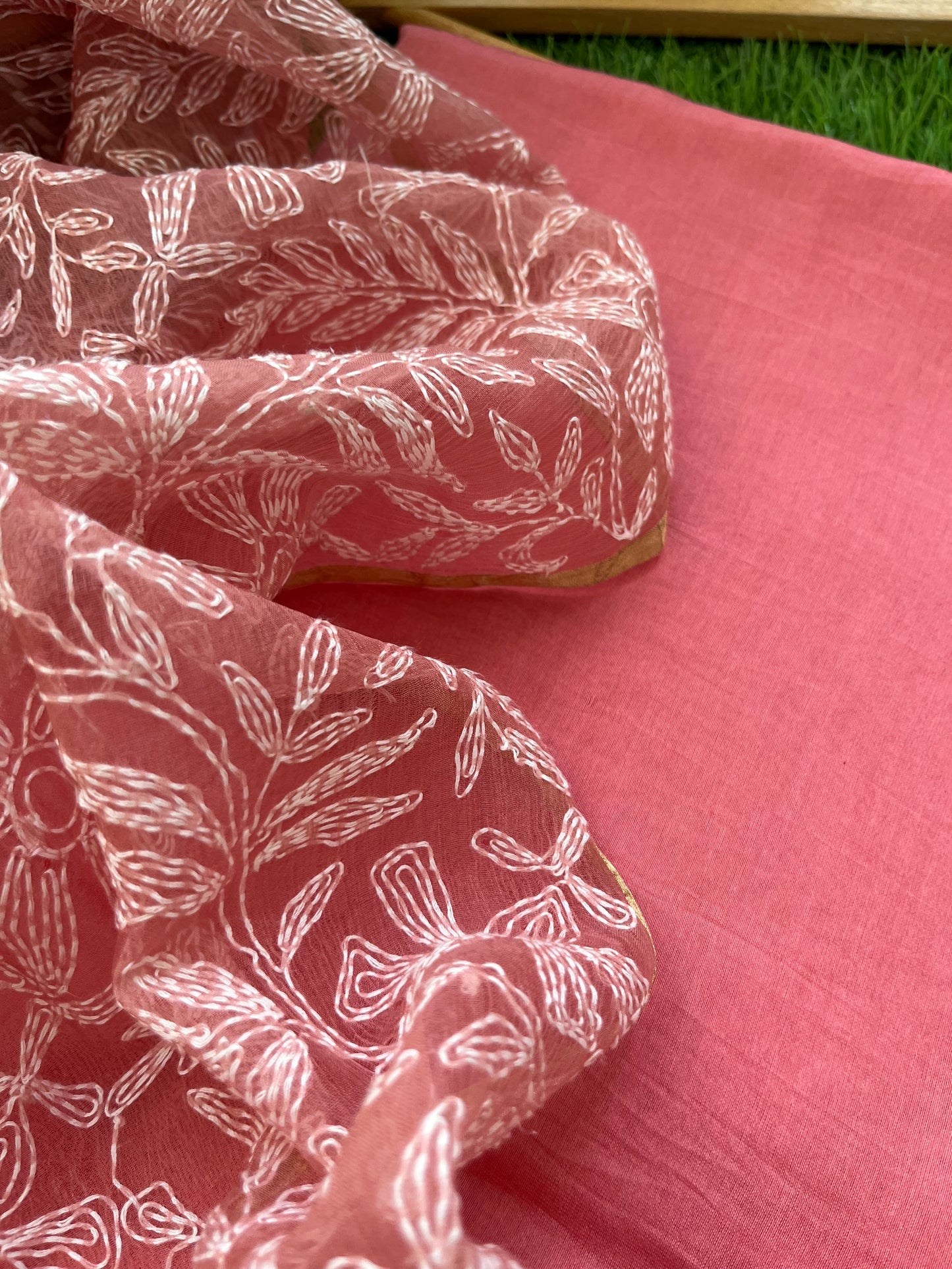 त्योहार - chanderi kurta bottom fabric organza chikan work dupatta