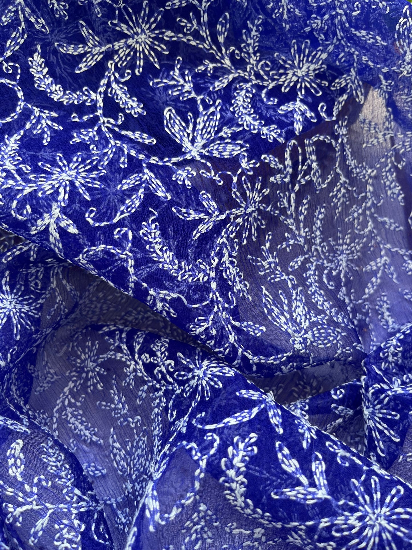 Chanderi Chikankari Kurta organza silk Dupatta