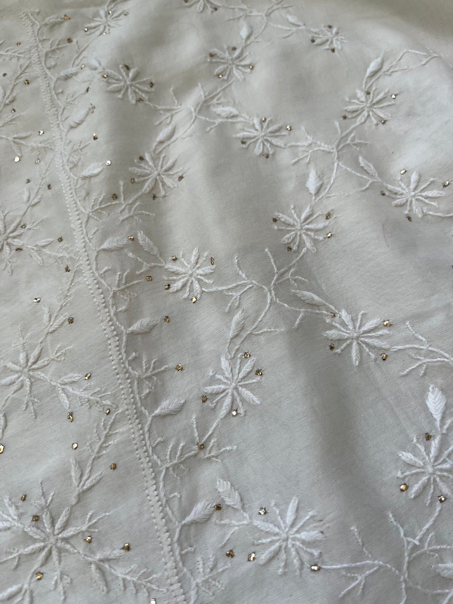 Chanderi Chikankari Kurta organza silk Dupatta