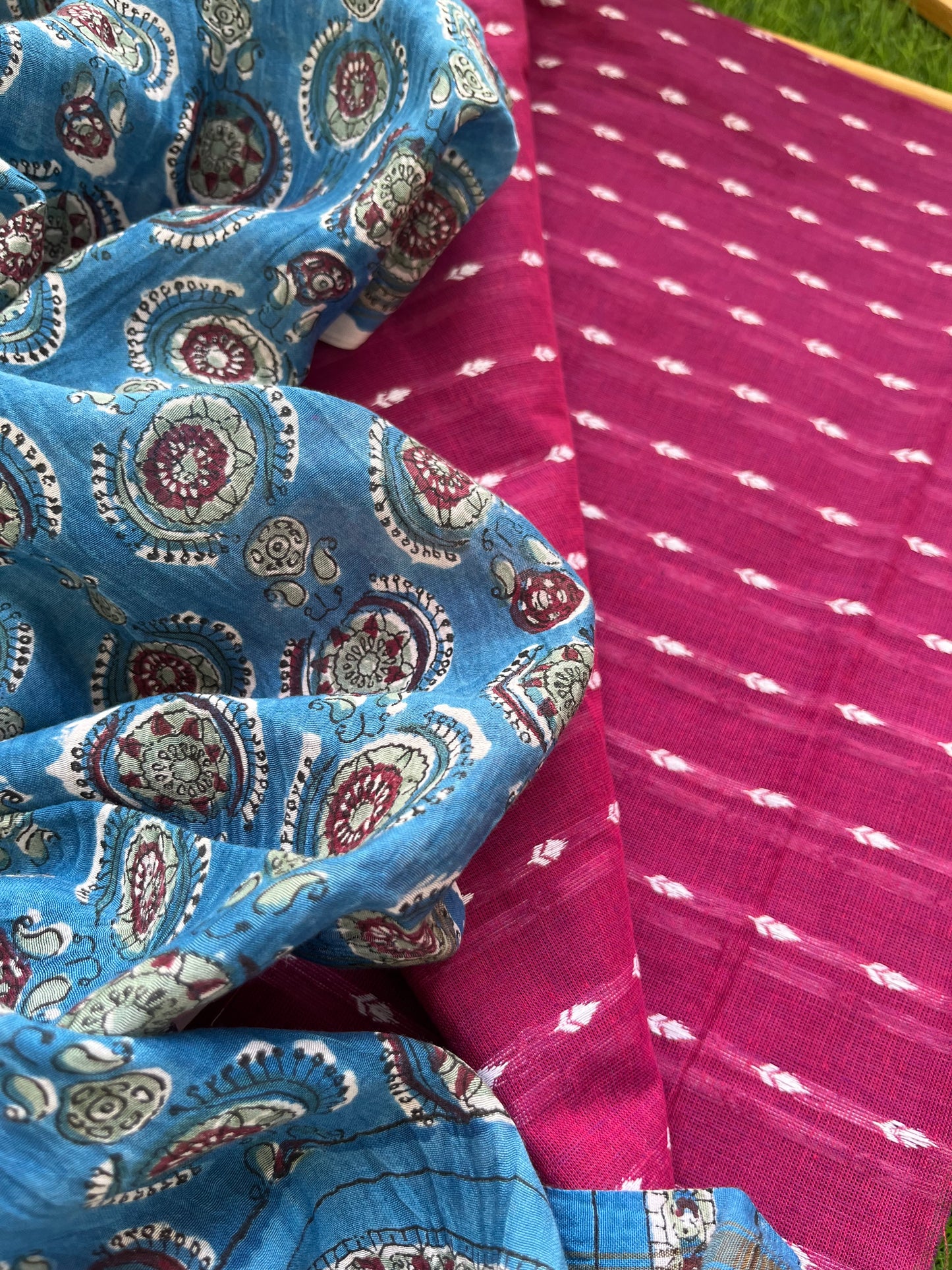 Mangalgiri Cotton kurta bottom fabric chanderi dupatta