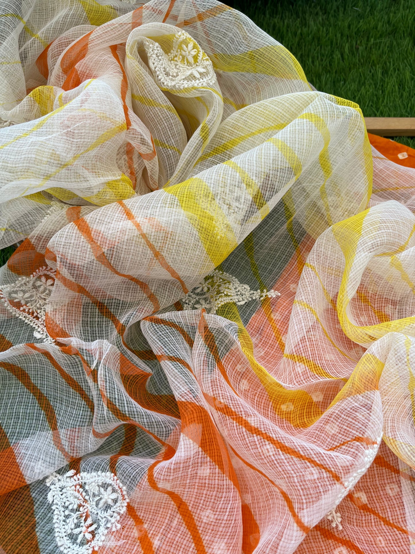 Cotton bandhani kurta fabric kota doria chikan work dupatta