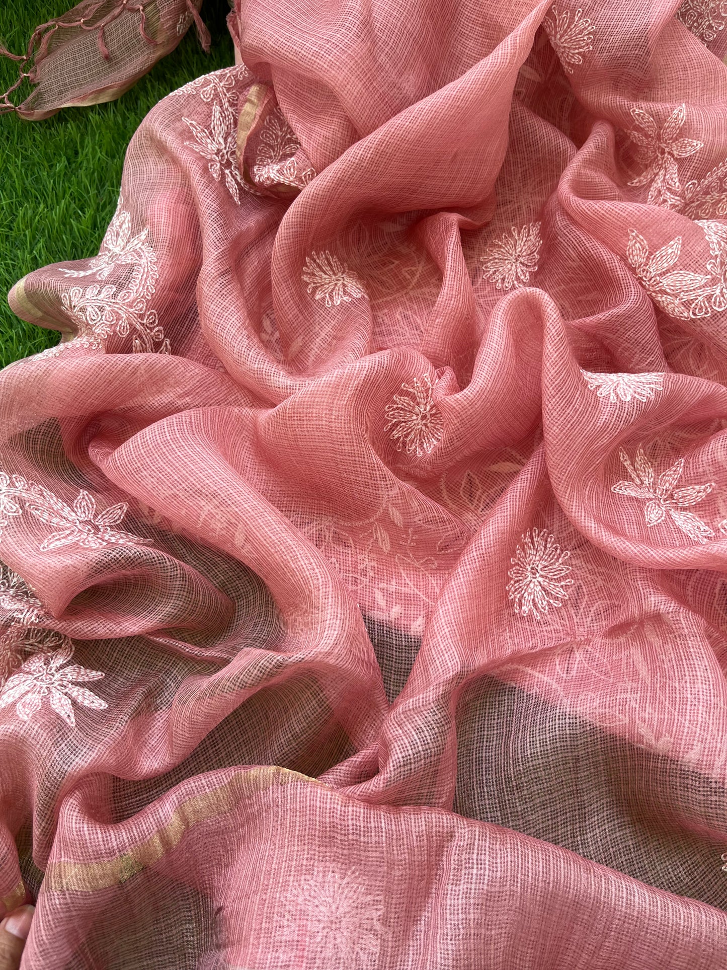 Chanderi Chikankari Kurta kota silk Dupatta