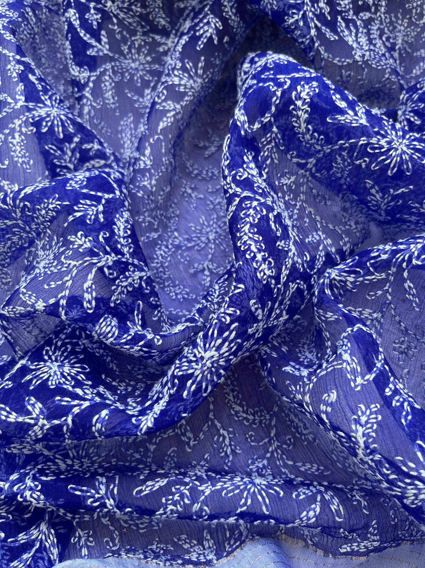 Chanderi Chikankari Kurta organza silk Dupatta