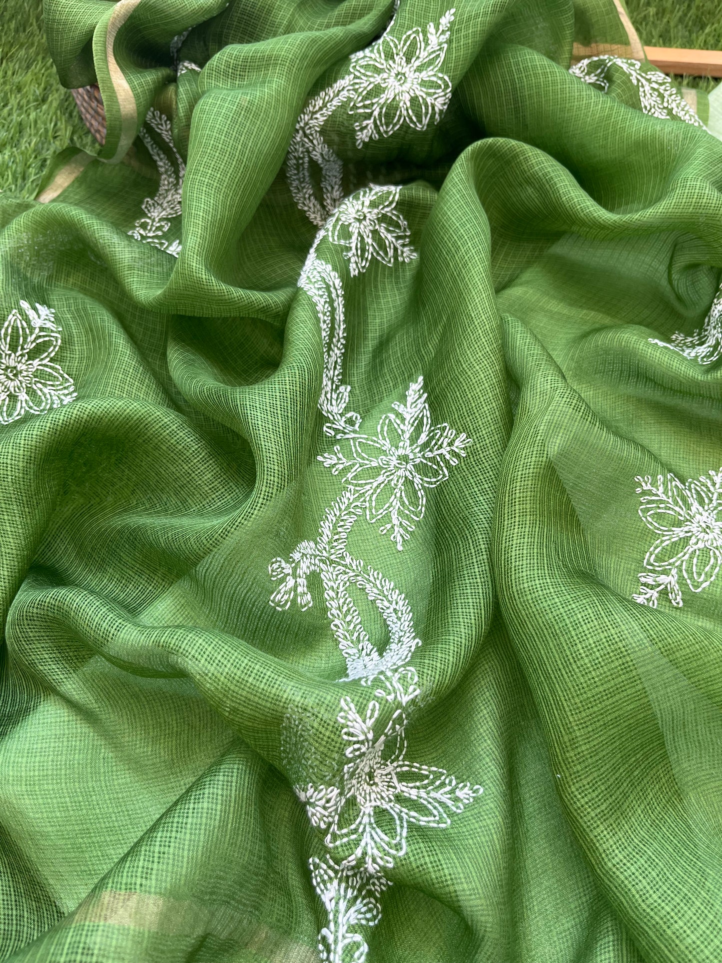 Kota silk Chikankari Dupatta with khadi kurta bottom Fabric