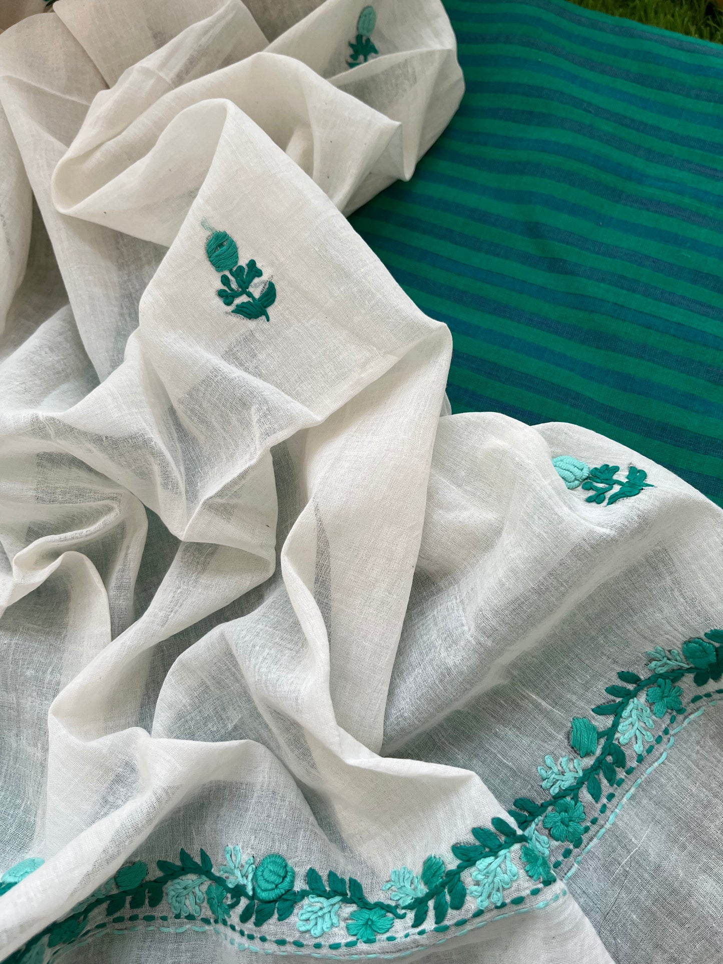 Cotton knot work embroidered dupatta and mangalgiri kurta bottom fabric