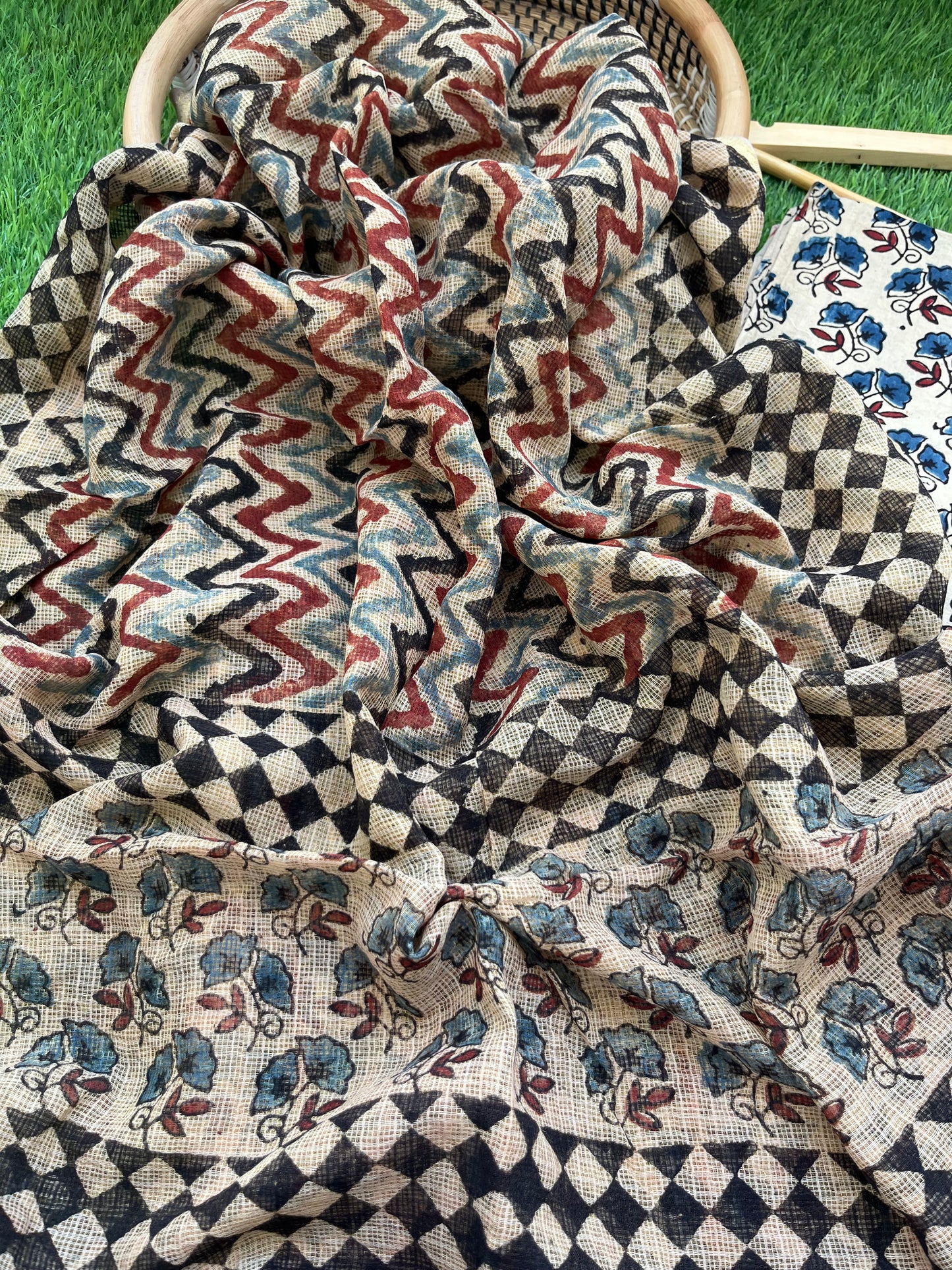 Ajrakh cotton Kurta bottom and kota doria dupatta