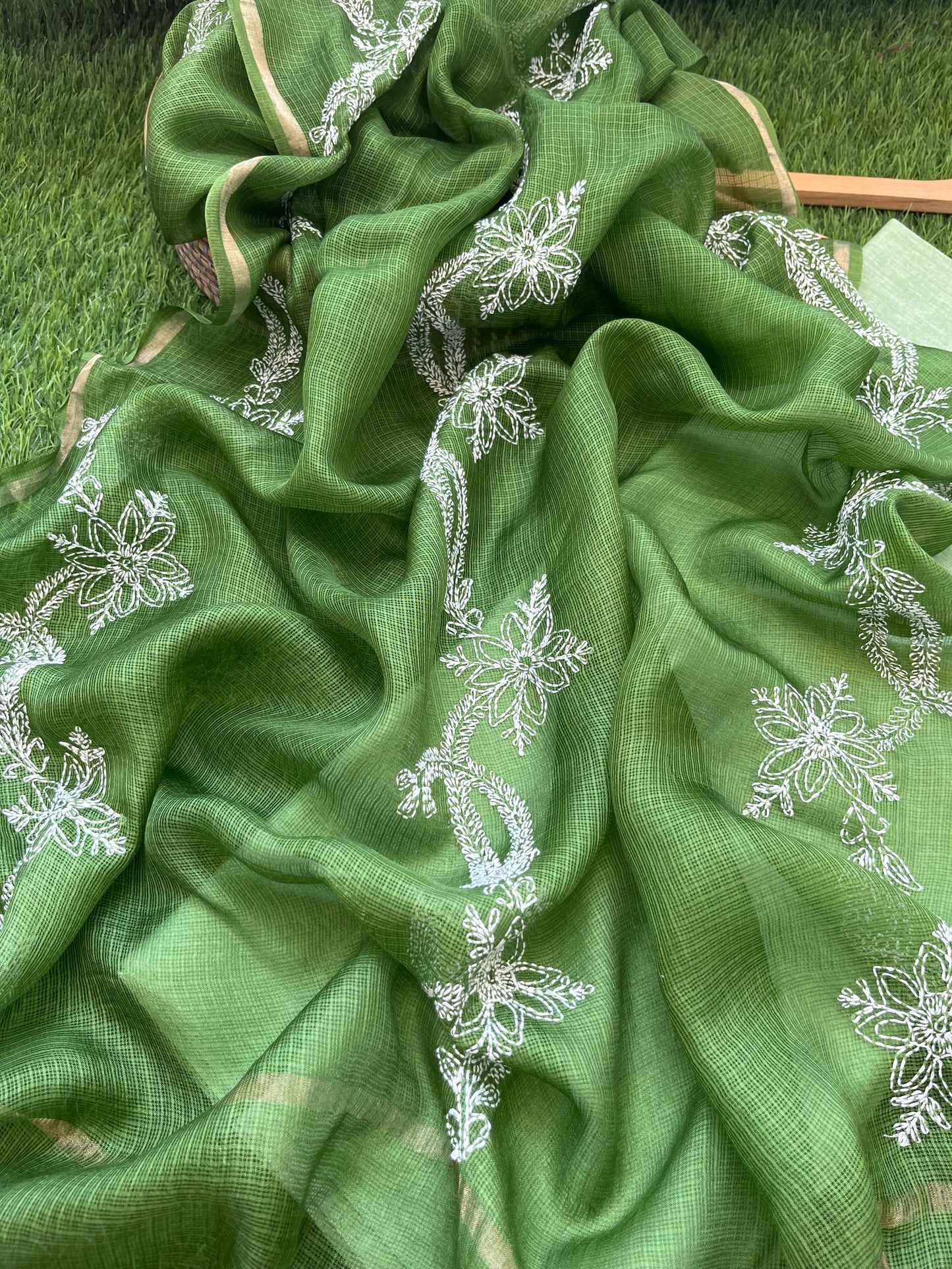 Kota silk Chikankari Dupatta with khadi kurta bottom Fabric
