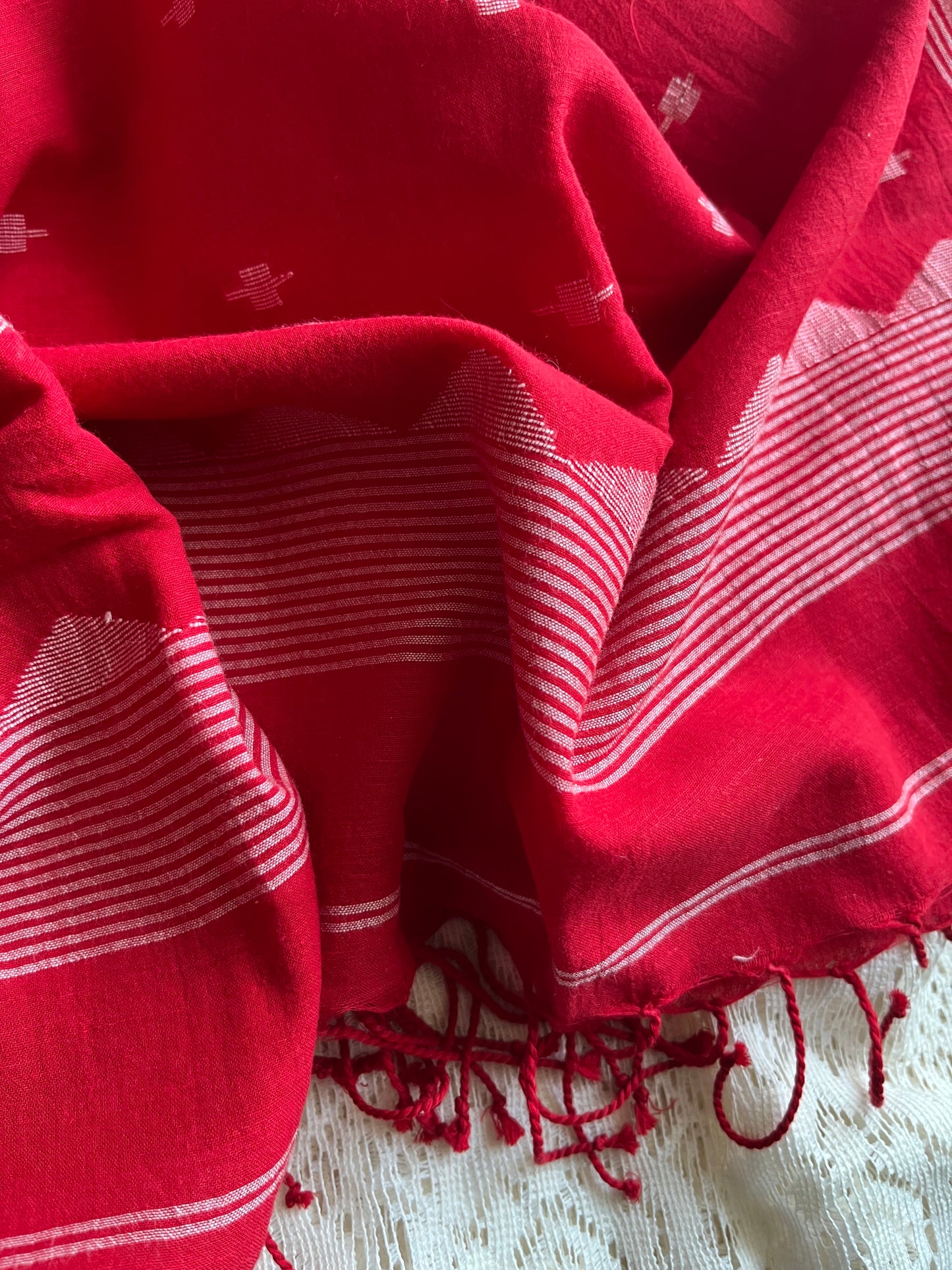 Cotton block print kurta bottom mul jaamdani dupatta