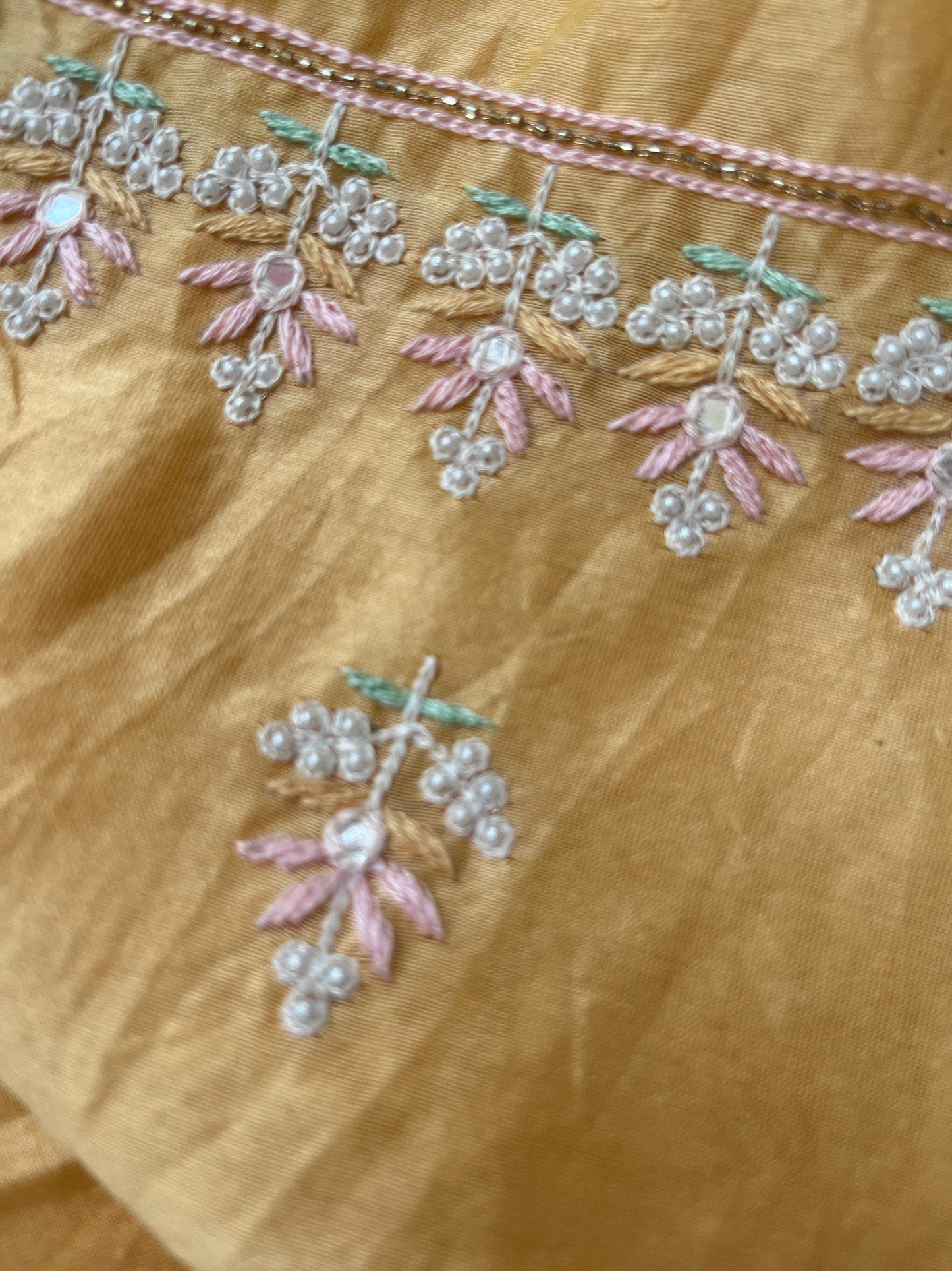 Hand embroidered chanderi kurta kota silk gota patti work dupatta