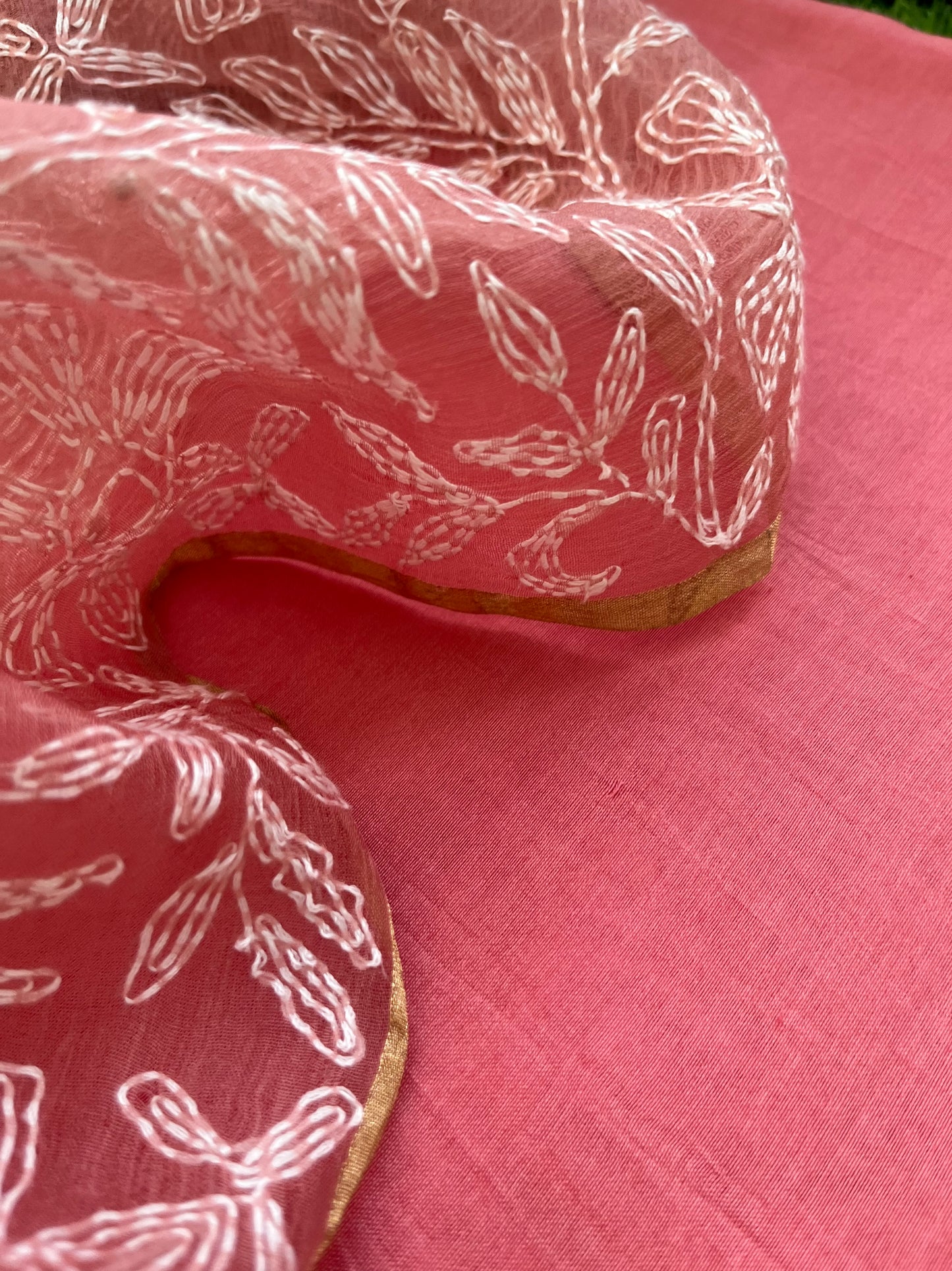 त्योहार - chanderi kurta bottom fabric organza chikan work dupatta