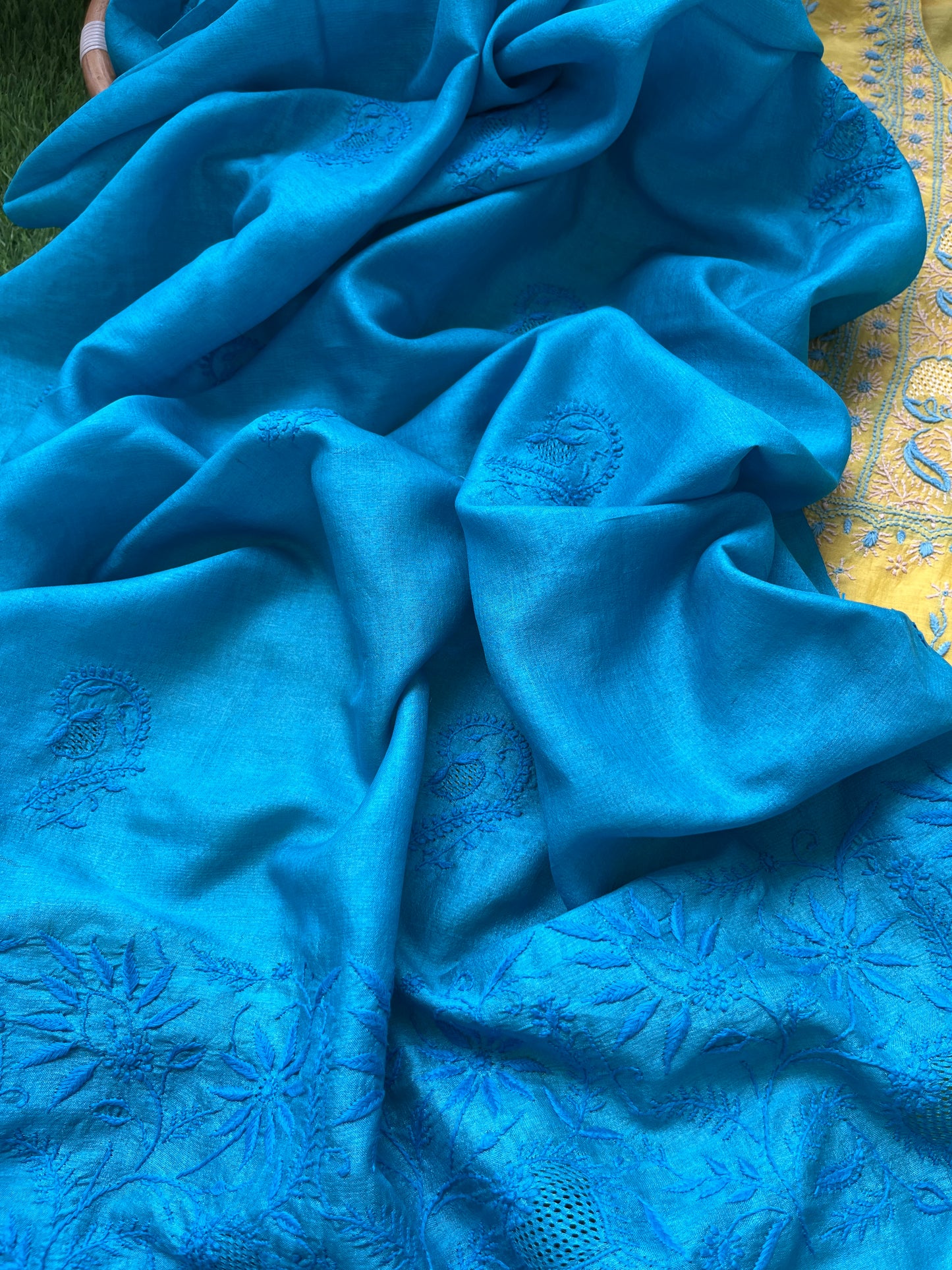 Chanderi Chikankari Kurta silk Dupatta