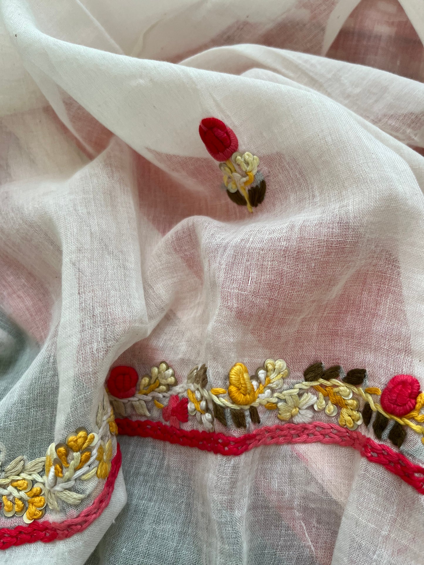 Cotton knot work embroidered dupatta and kurta bottom fabric