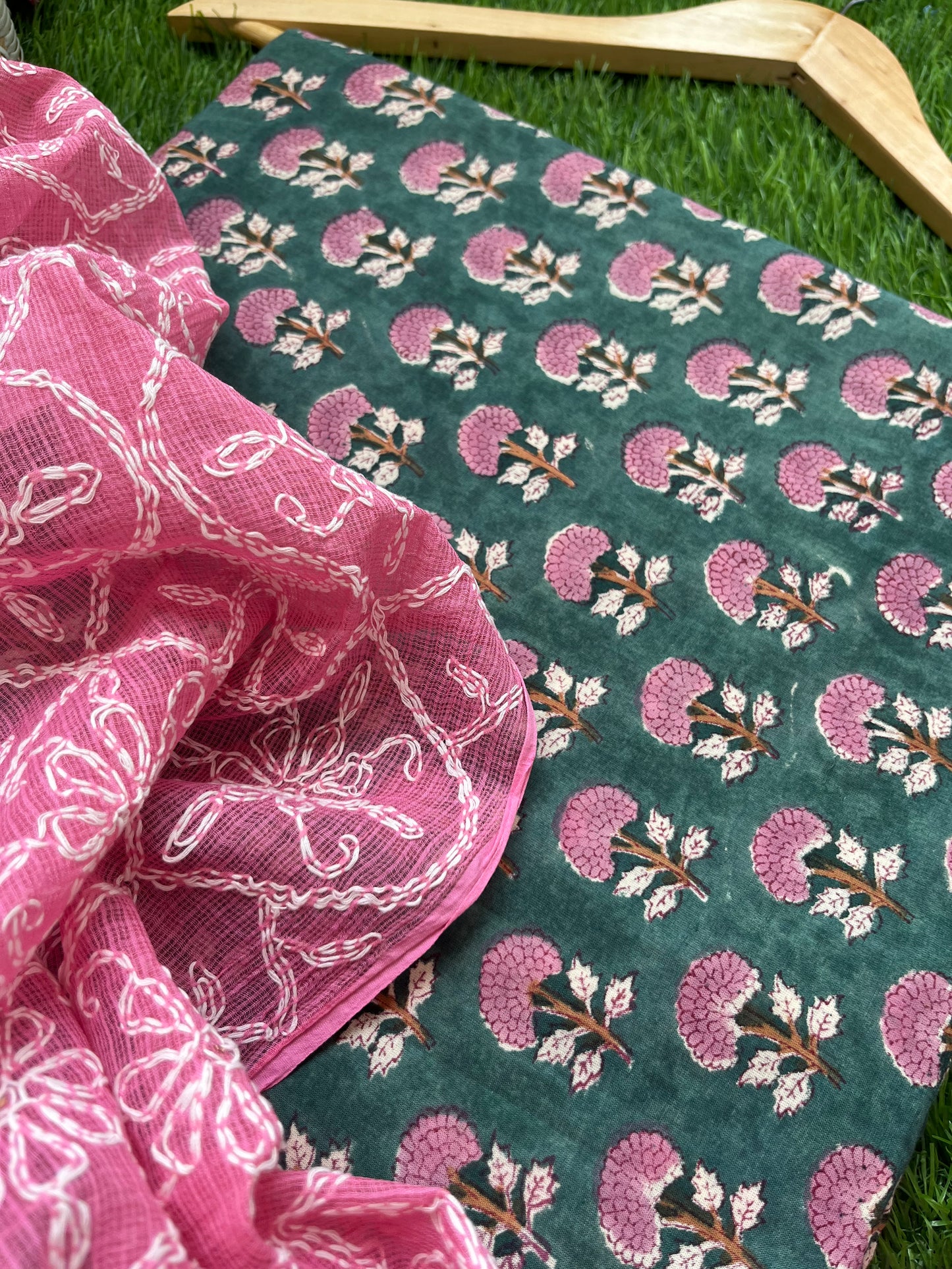 Kota Chikankari Dupatta with print kurta bottom Fabric