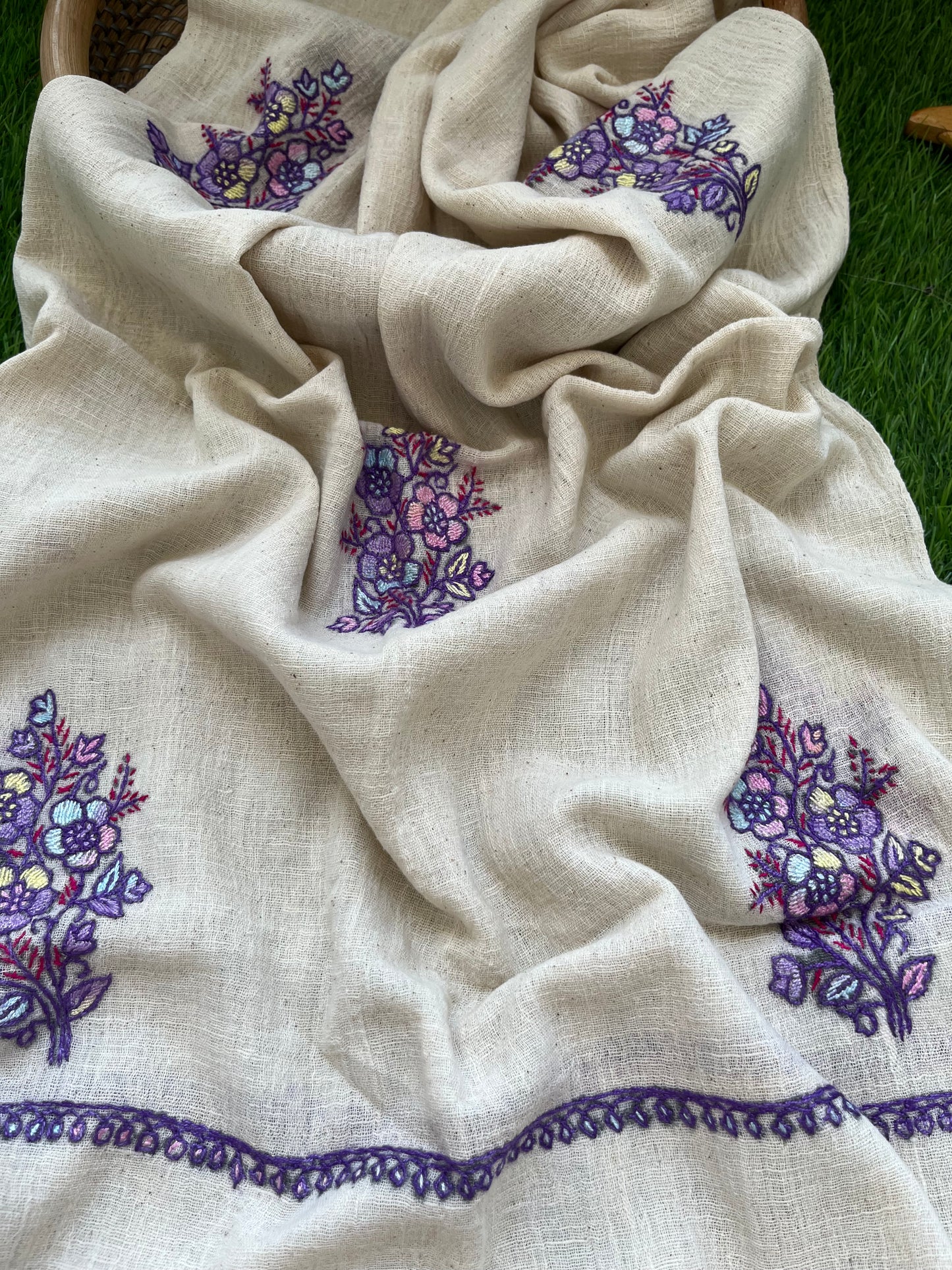 Kala Cotton kashmiri thread work stole