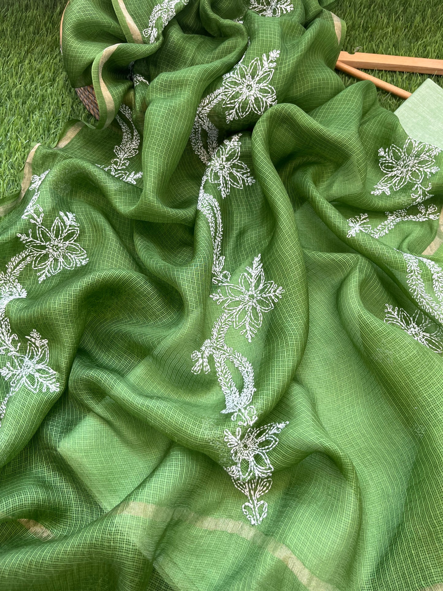 Kota silk Chikankari Dupatta with khadi kurta bottom Fabric
