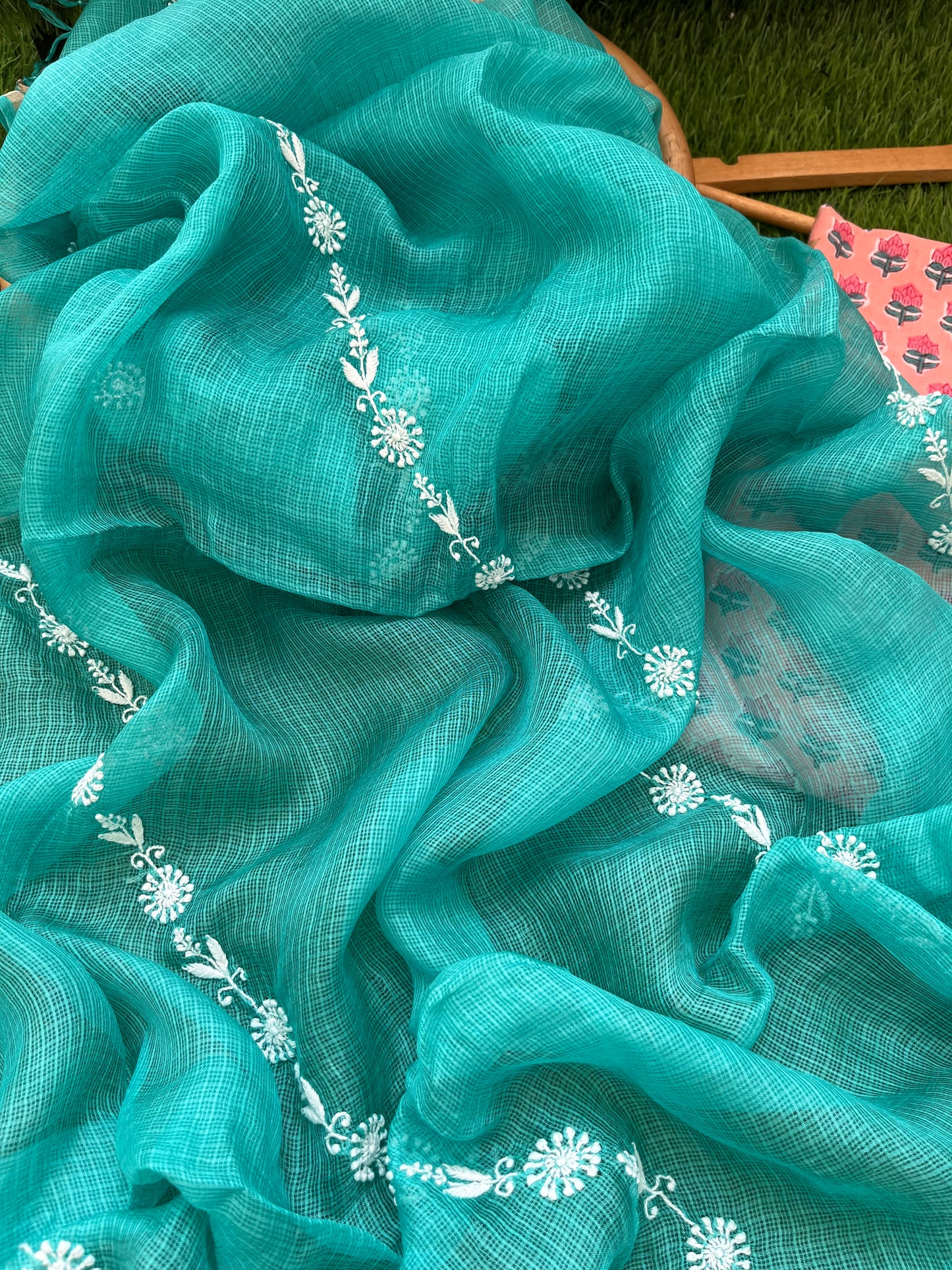 Chikankari kota silk Dupatta and block print kurta Fabric