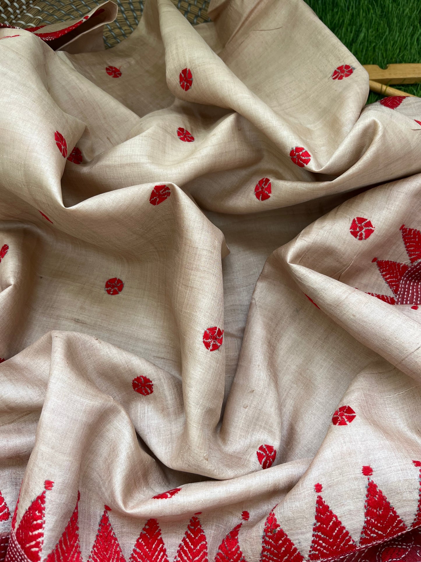 Silk Kantha Dupatta with chanderi silk kurta Bottom fabric