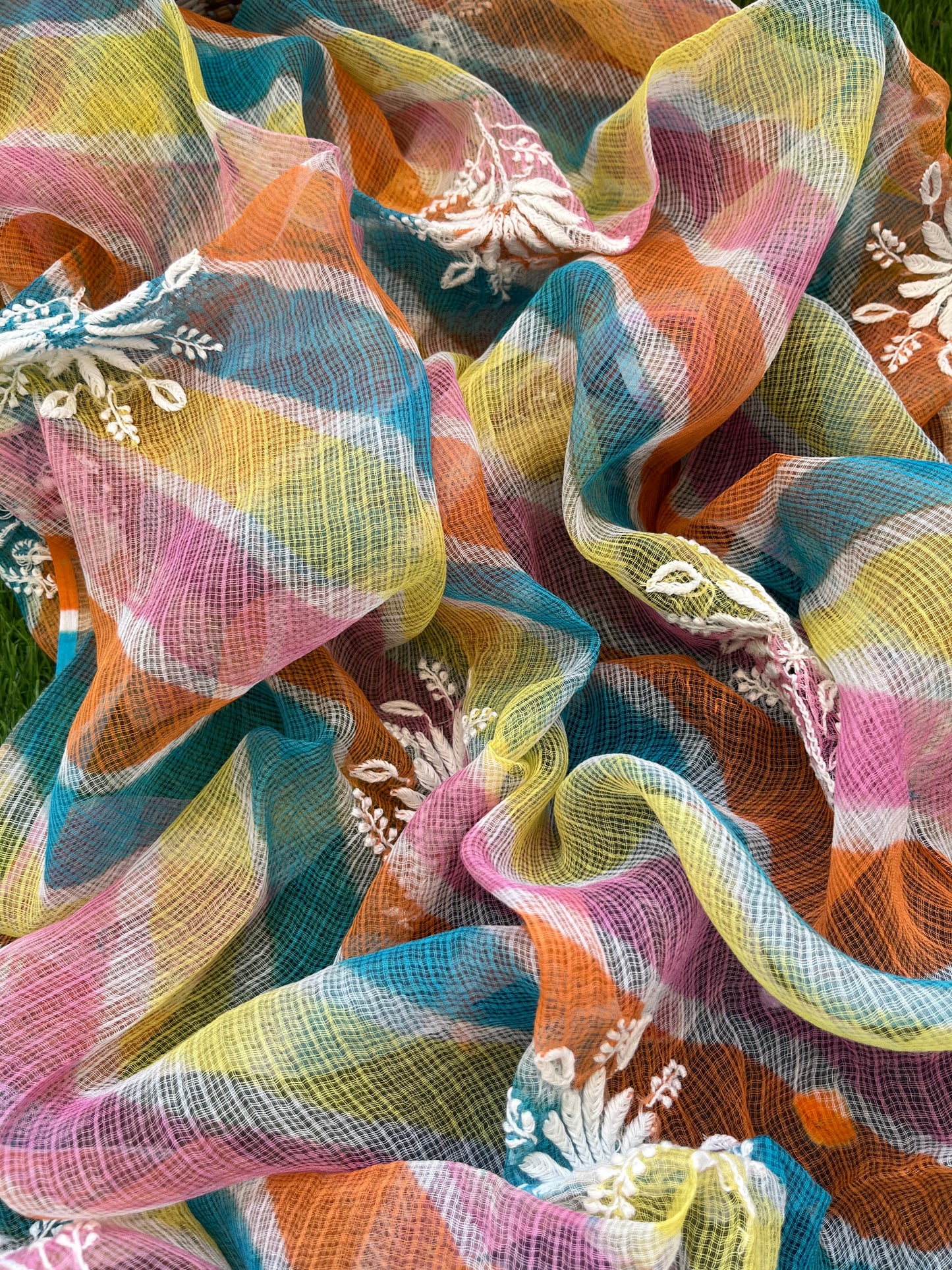 Cotton bandhani kurta bottom fabric kota doria chikan work dupatta