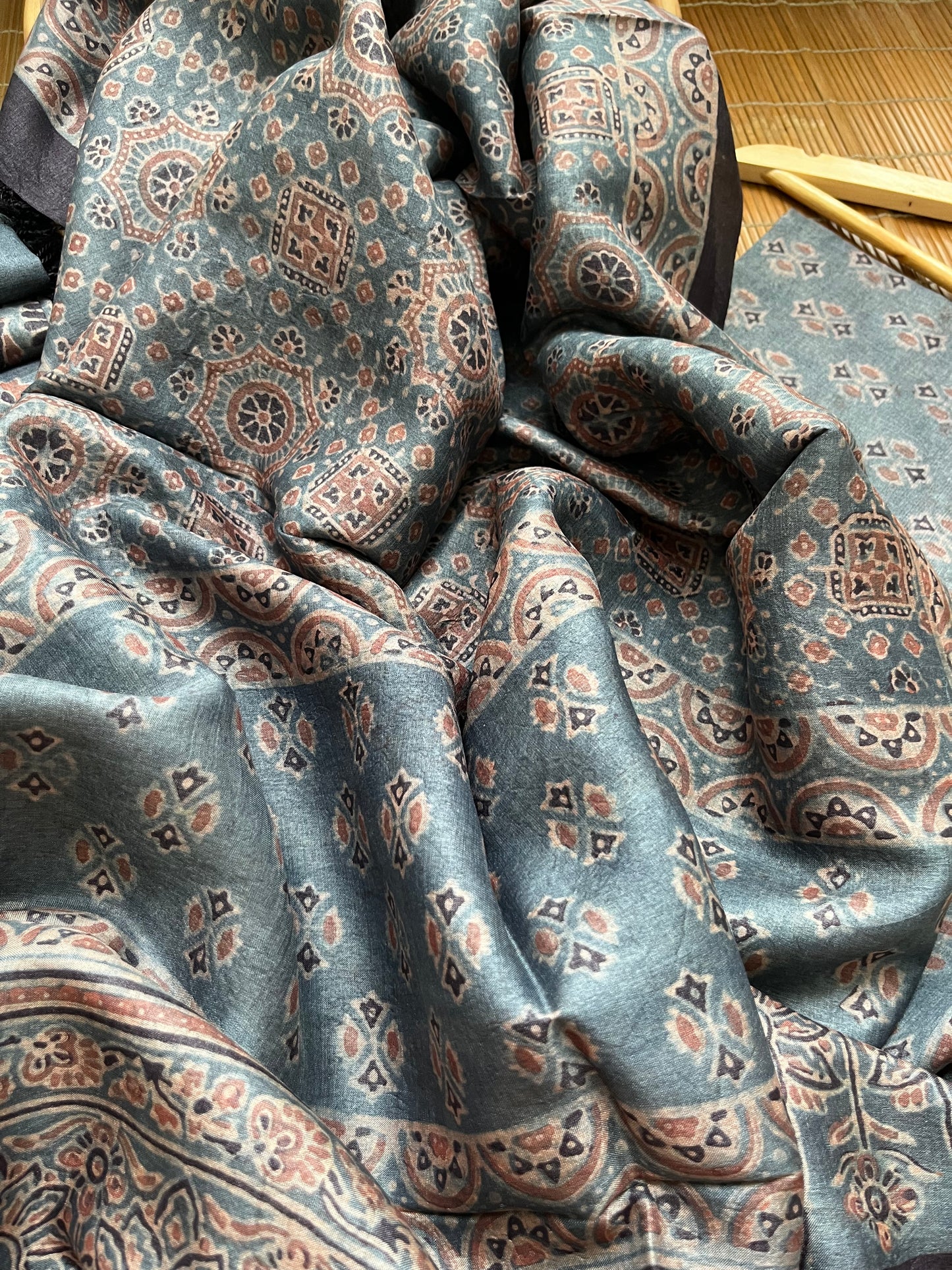 Tussar silk Ajrakh Kurta and dupatta