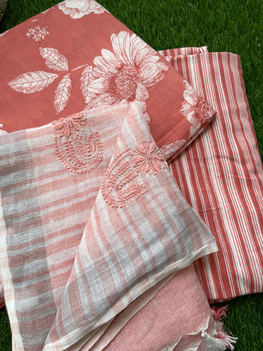 Cotton block print kurta bottom fabric chikan work dupatta