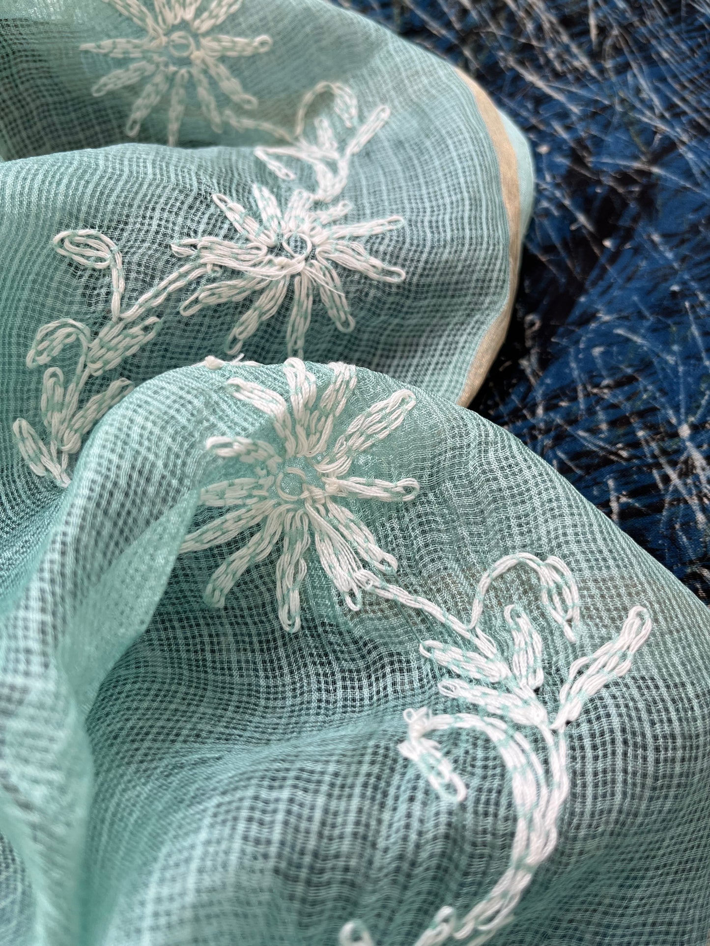 Kota silk Chikankari Dupatta with modal silk kurta bottom Fabric