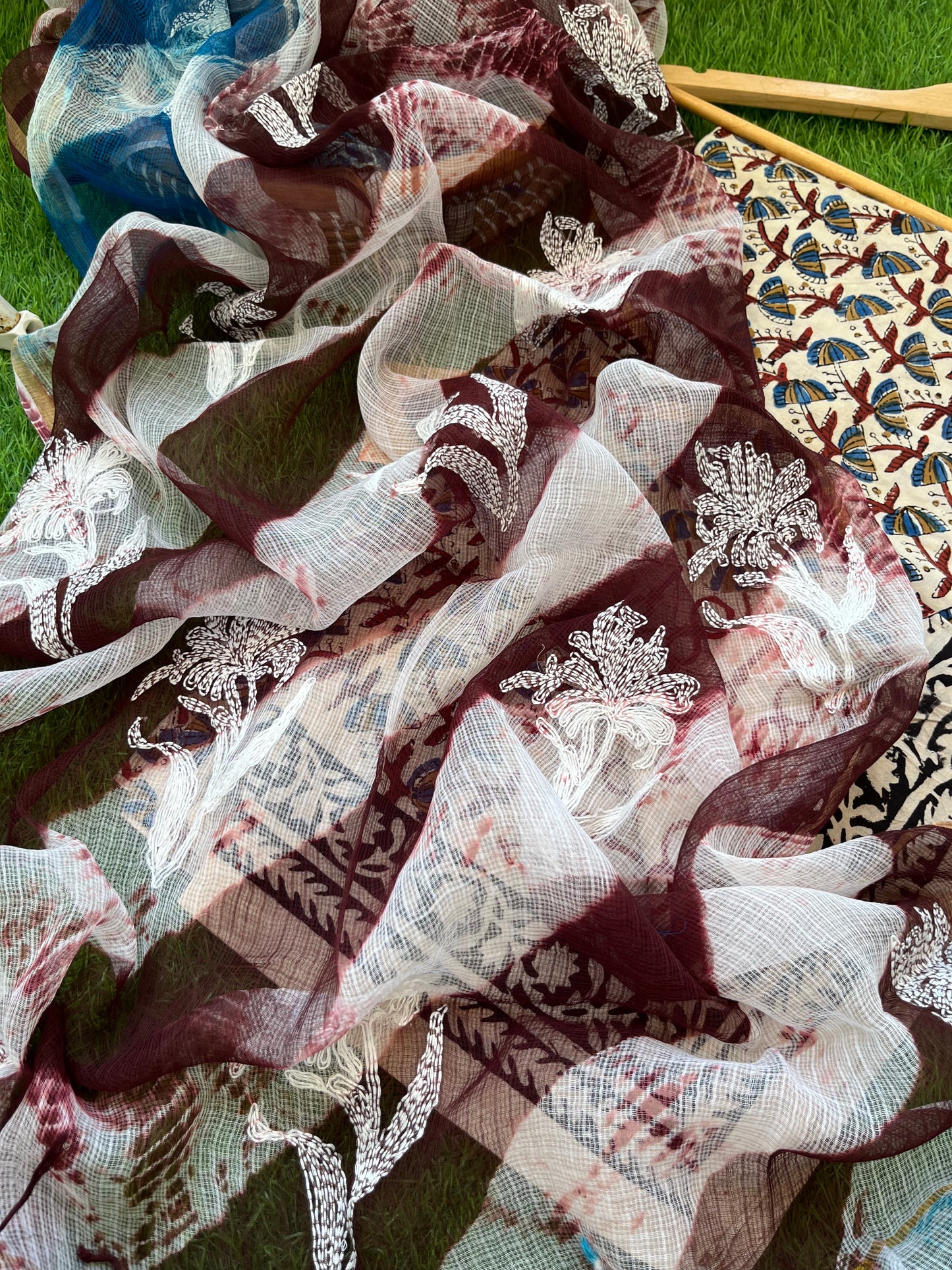 रोज़ाना :kota doria Chikankari Dupatta with cotton block print kurta bottom Fabric
