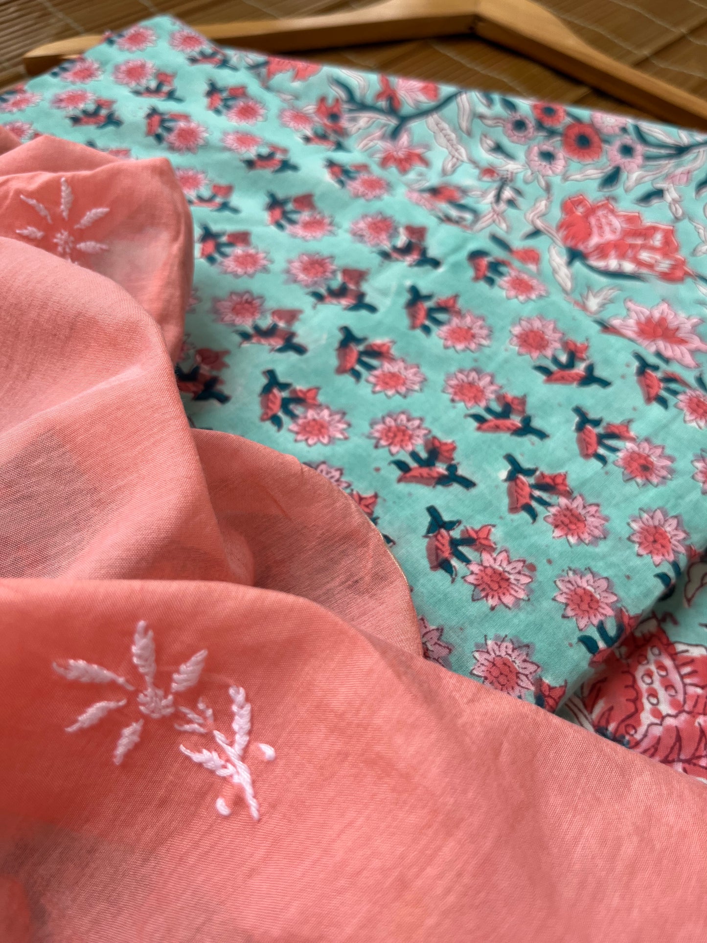 Chanderi Chikankari Dupatta with print kurta bottom Fabric