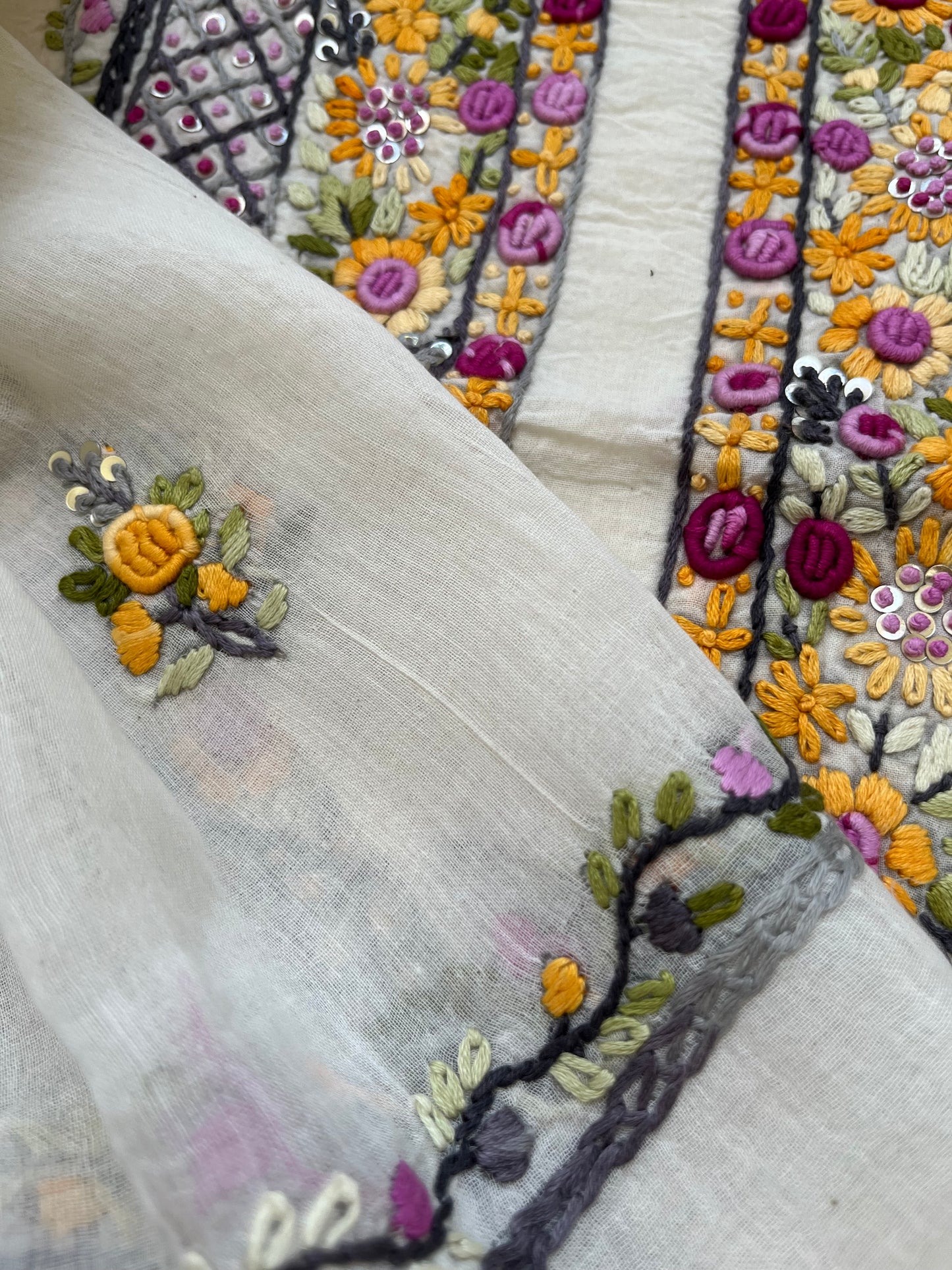 Handwoven Cotton knot work embroidered kurta dupatta and plain bottom fabric