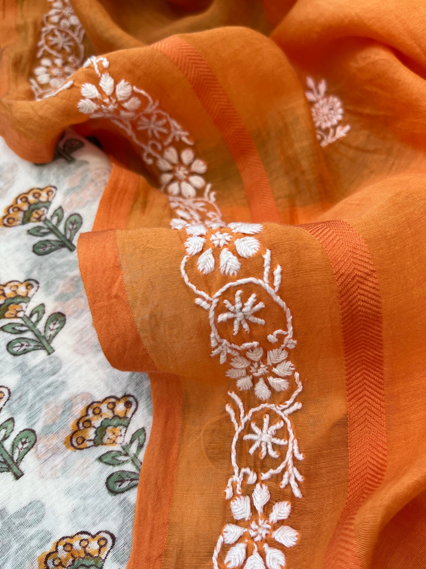 Chanderi silk Chikankari Dupatta with chanderi kurta bottom Fabric