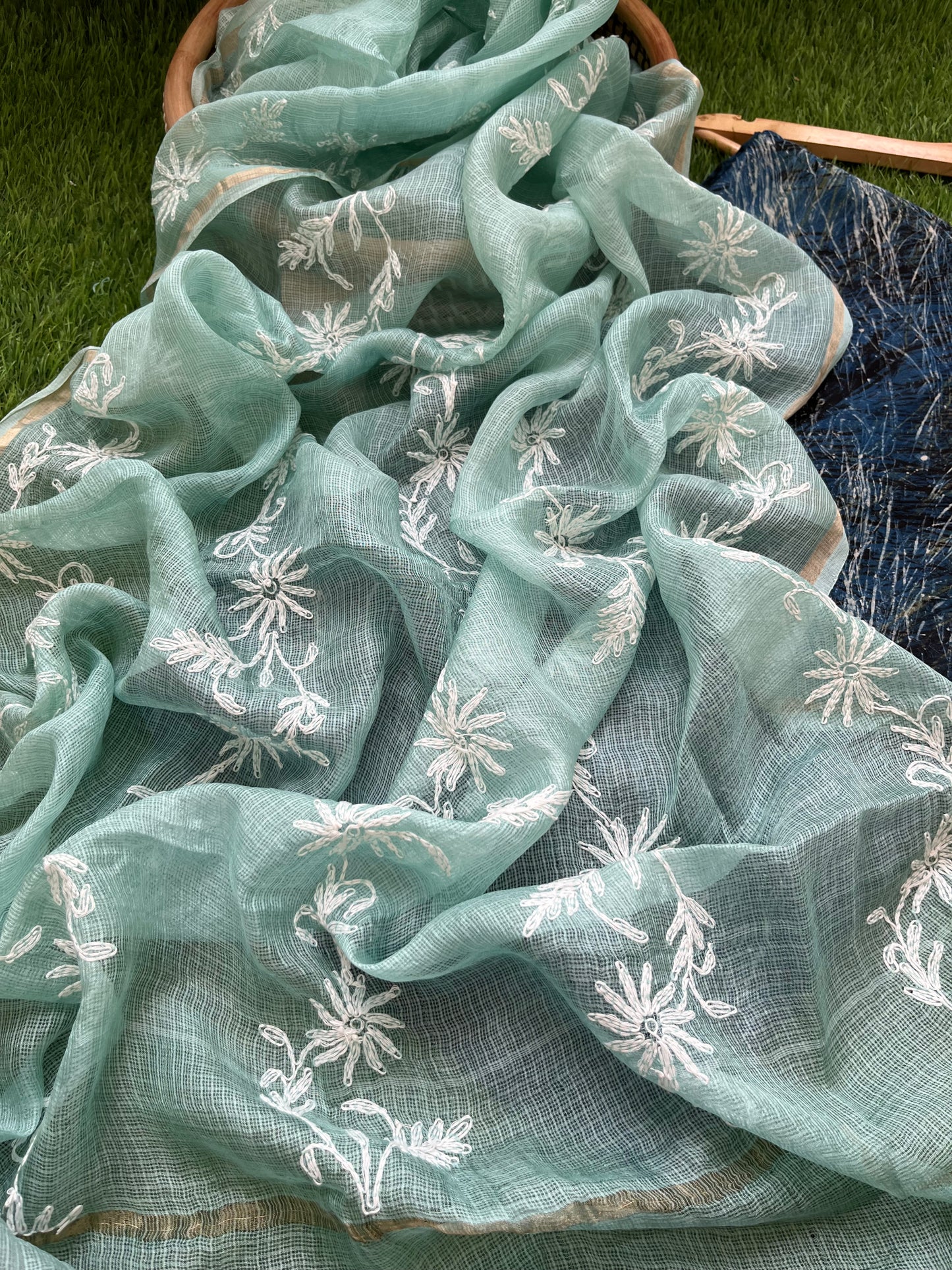 Kota silk Chikankari Dupatta with modal silk kurta bottom Fabric