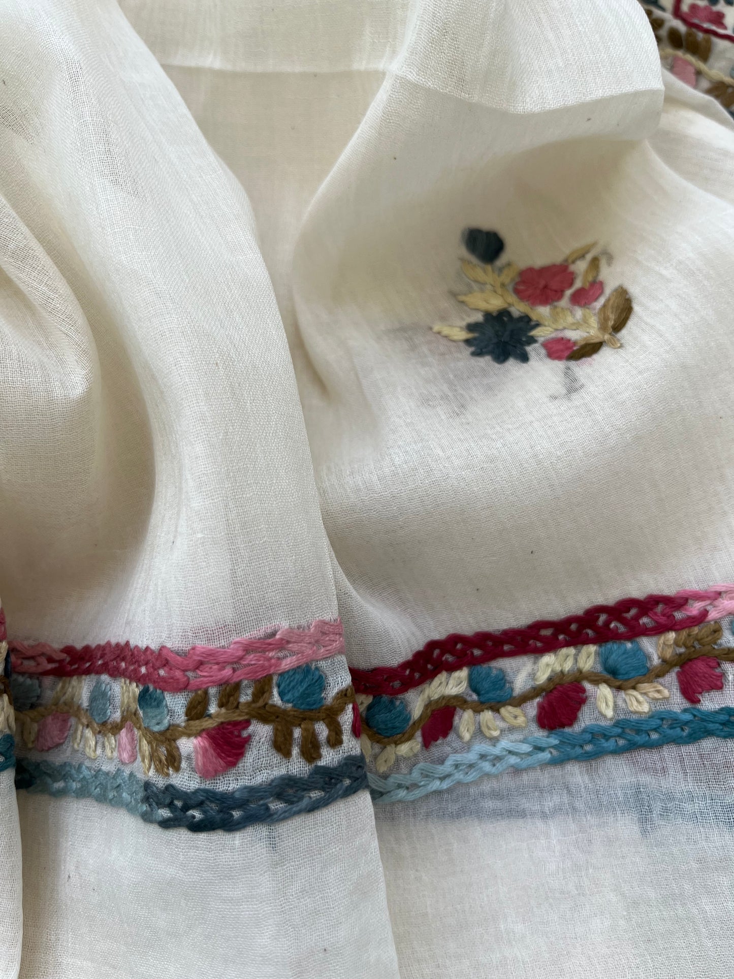 Handwoven Cotton knot work embroidered kurta dupatta and plain bottom fabric