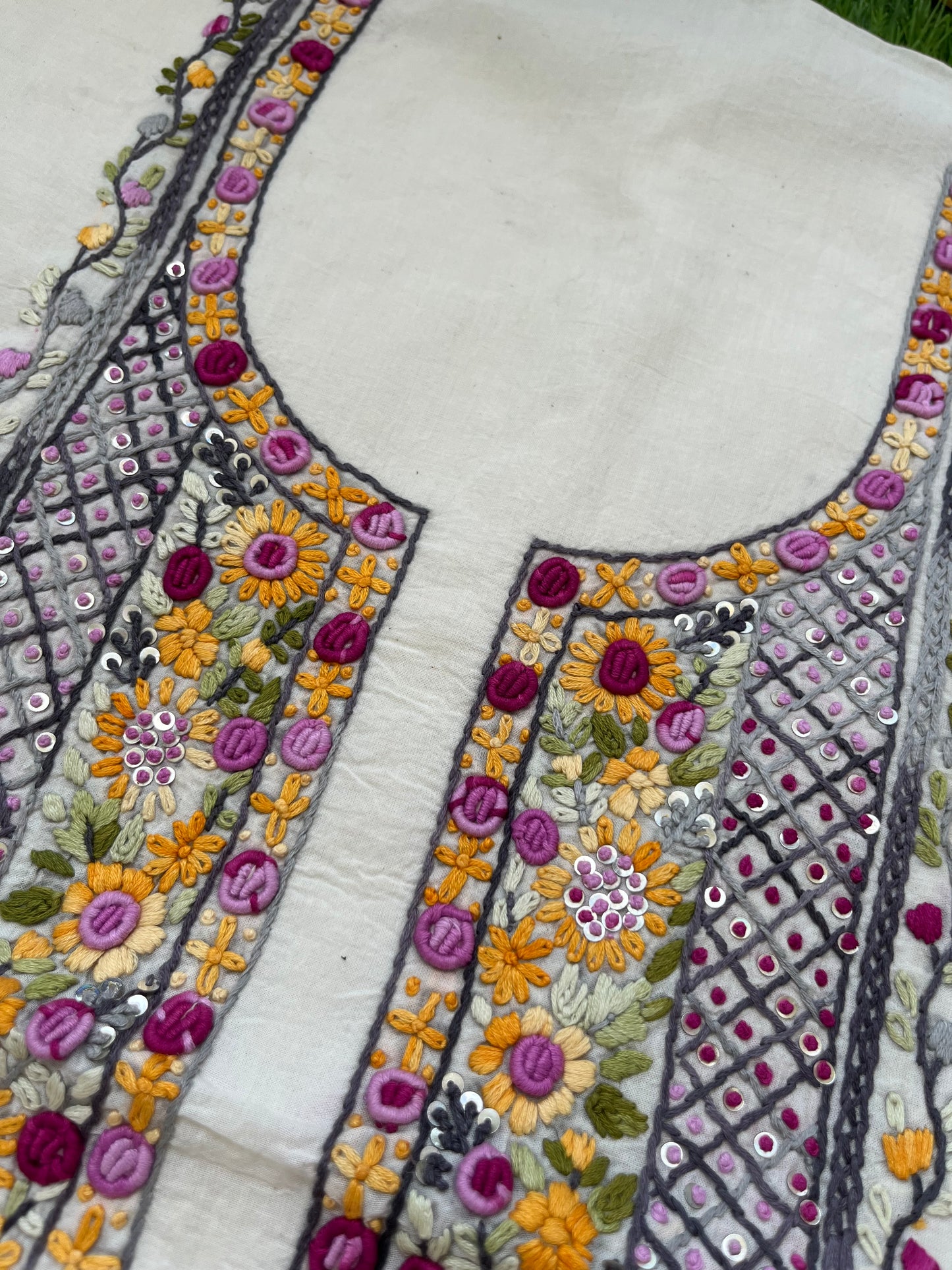 Handwoven Cotton knot work embroidered kurta dupatta and plain bottom fabric