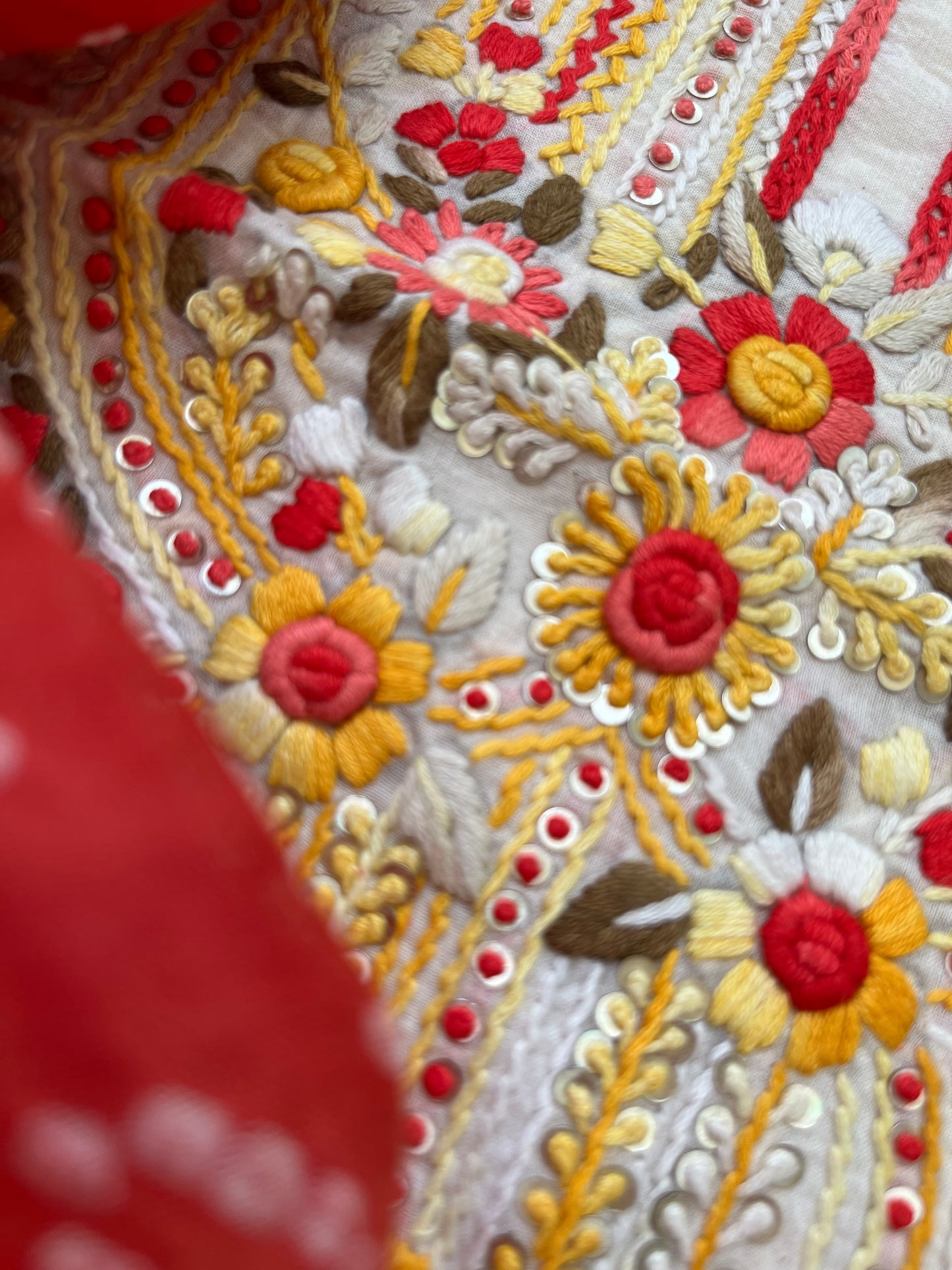 Handwoven Cotton knot work embroidered kurta bandhani dupatta and plain bottom fabric