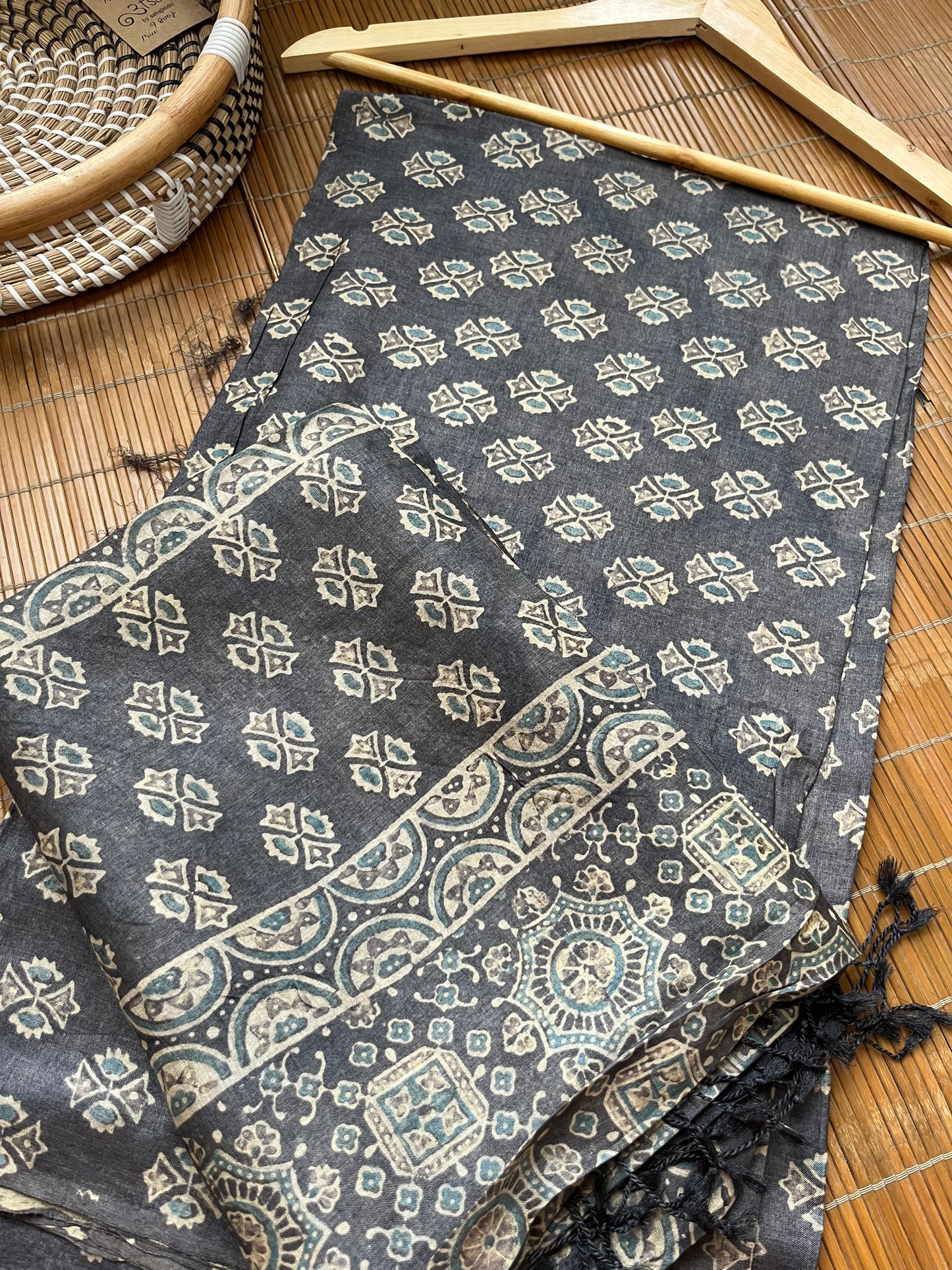 Tussar silk Ajrakh Kurta and dupatta