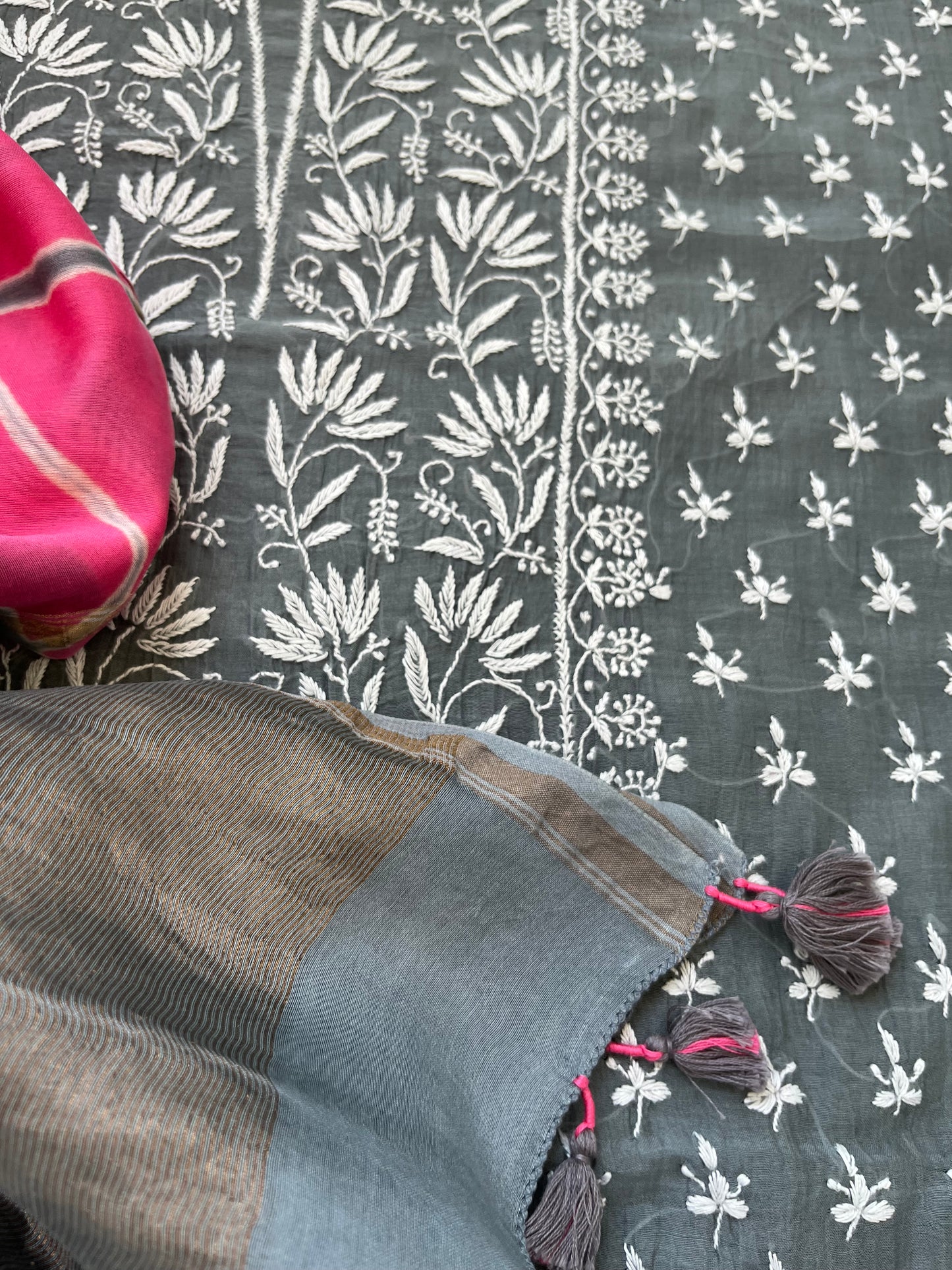 Chanderi Chikankari Kurta clamp dye Dupatta