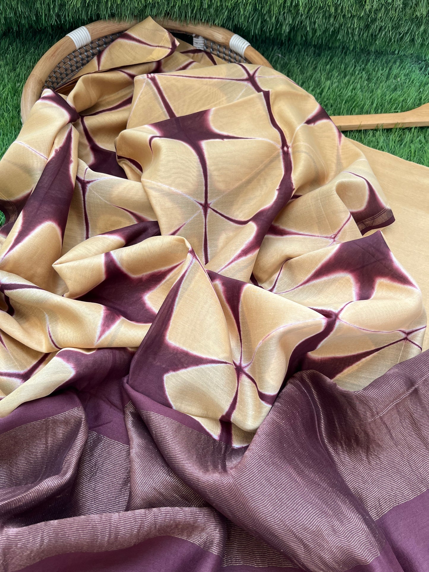 Chanderi Clamp Dye dupatta with plain fabric
