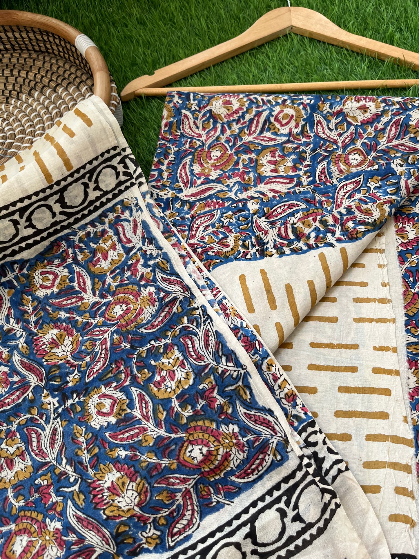 Cotton Kalamkari block print kurta bottom Dupatta