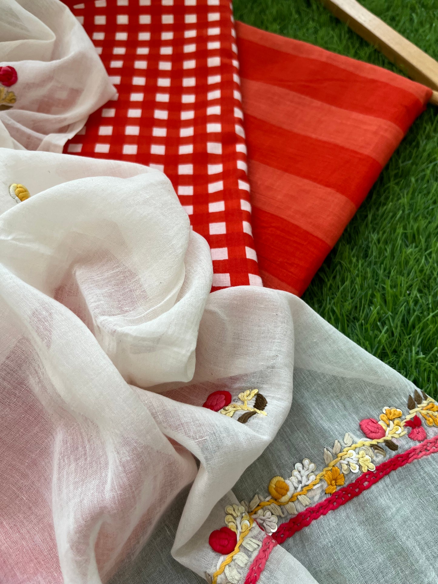 Cotton knot work embroidered dupatta and kurta bottom fabric