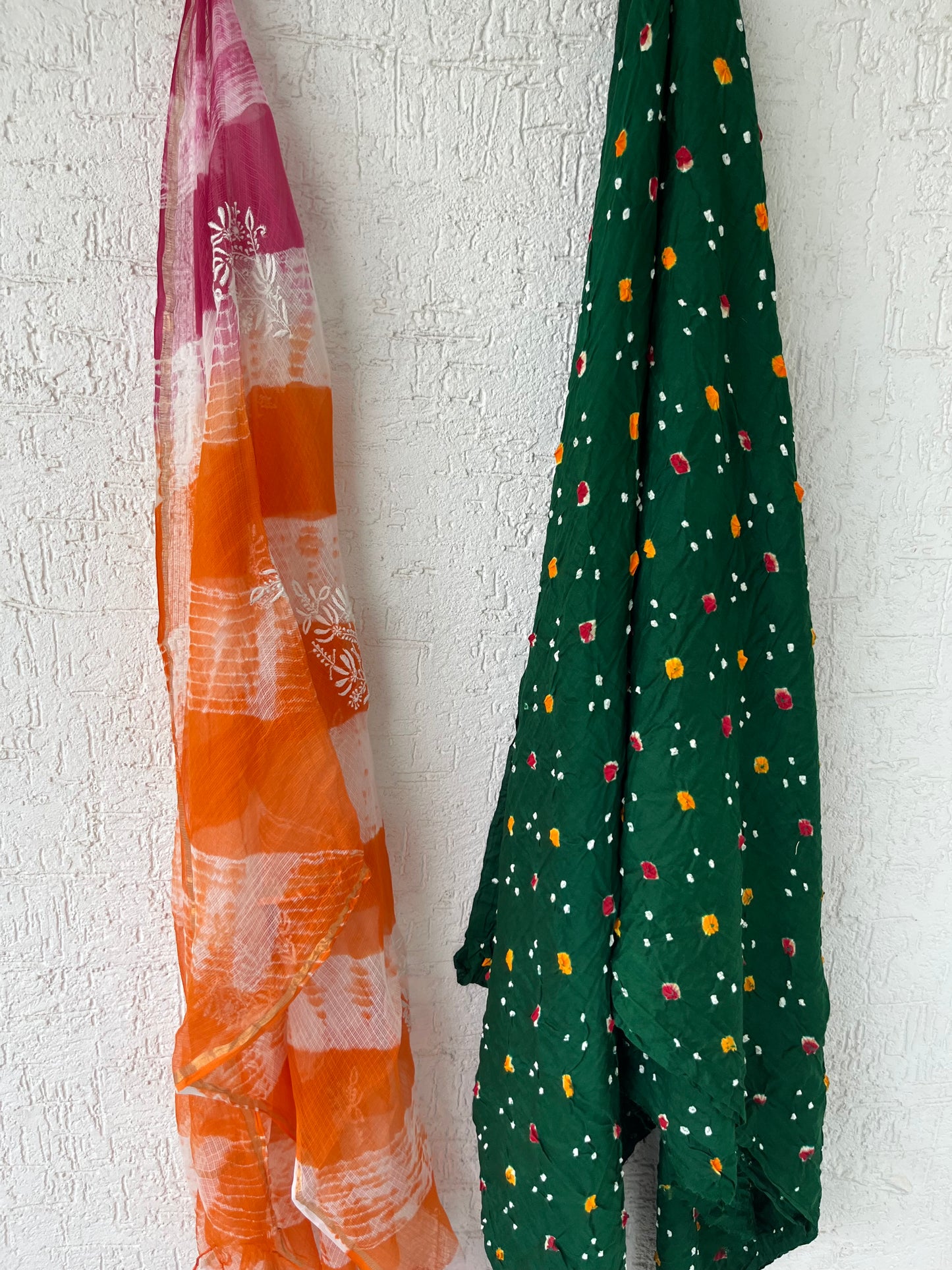 Cotton bandhani kurta bottom fabric kota doria chikan work dupatta