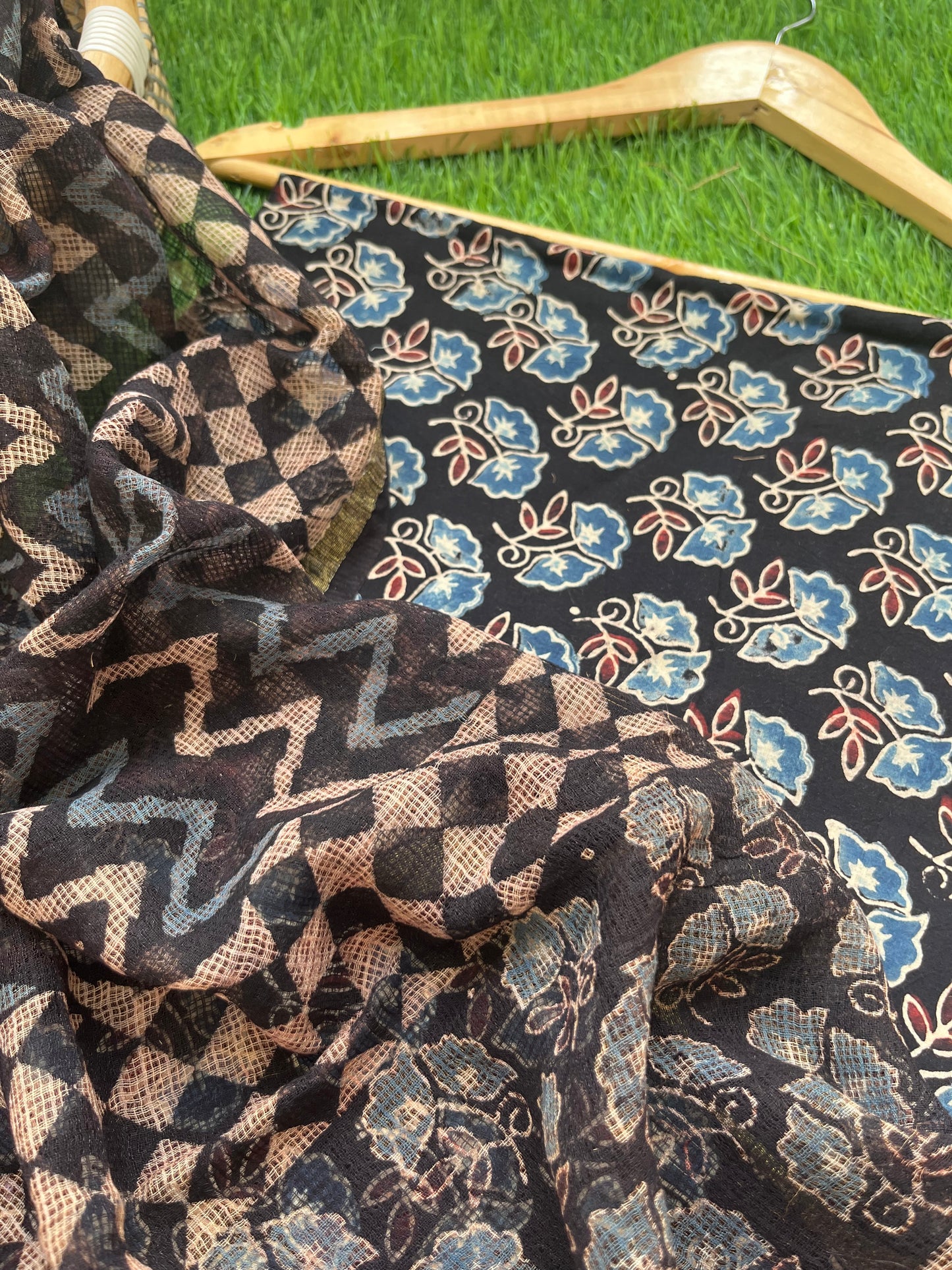 Ajrakh cotton Kurta bottom and kota doria dupatta