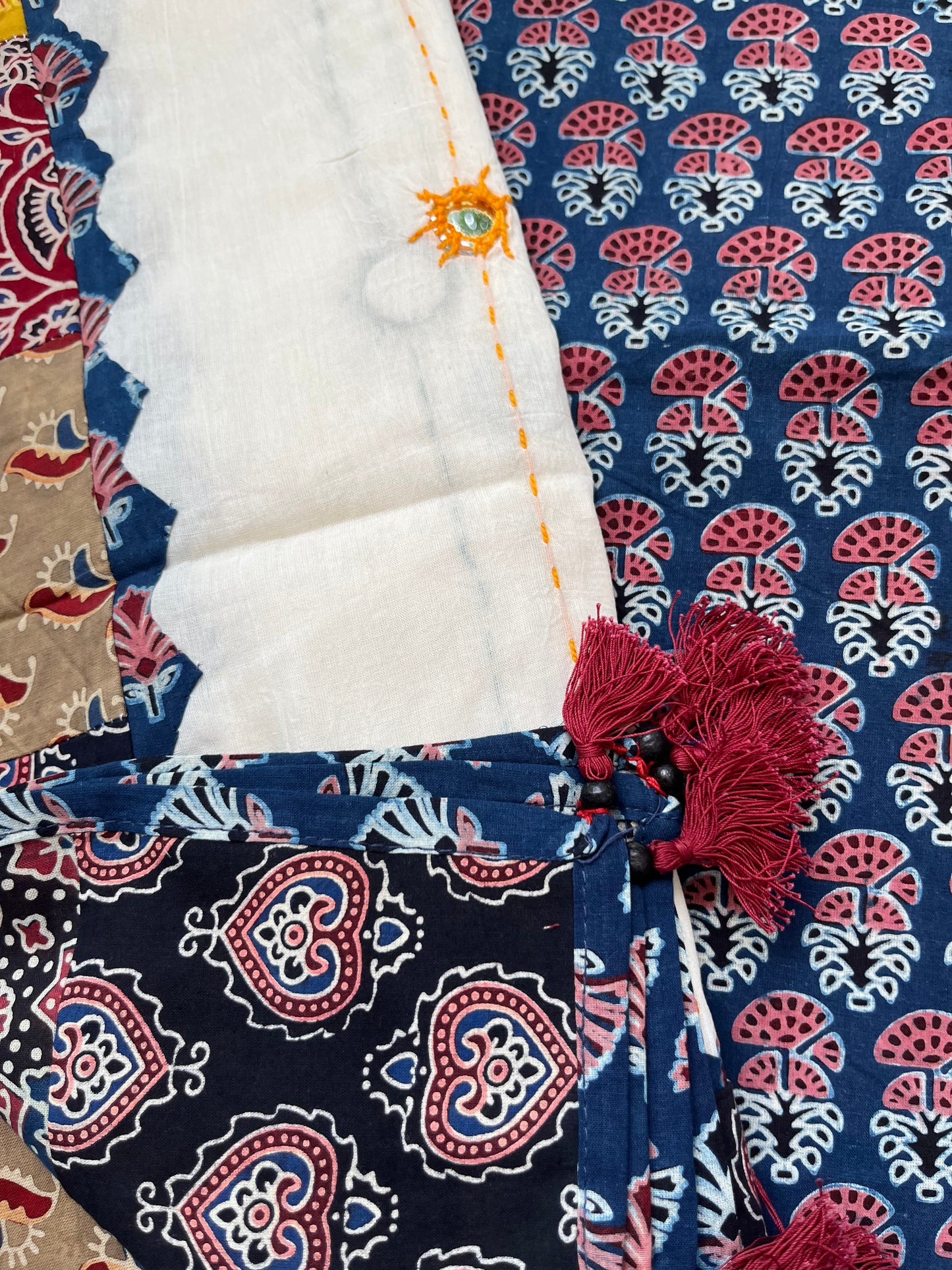 Cotton ajrakh kurta applique Mirror work dupatta set