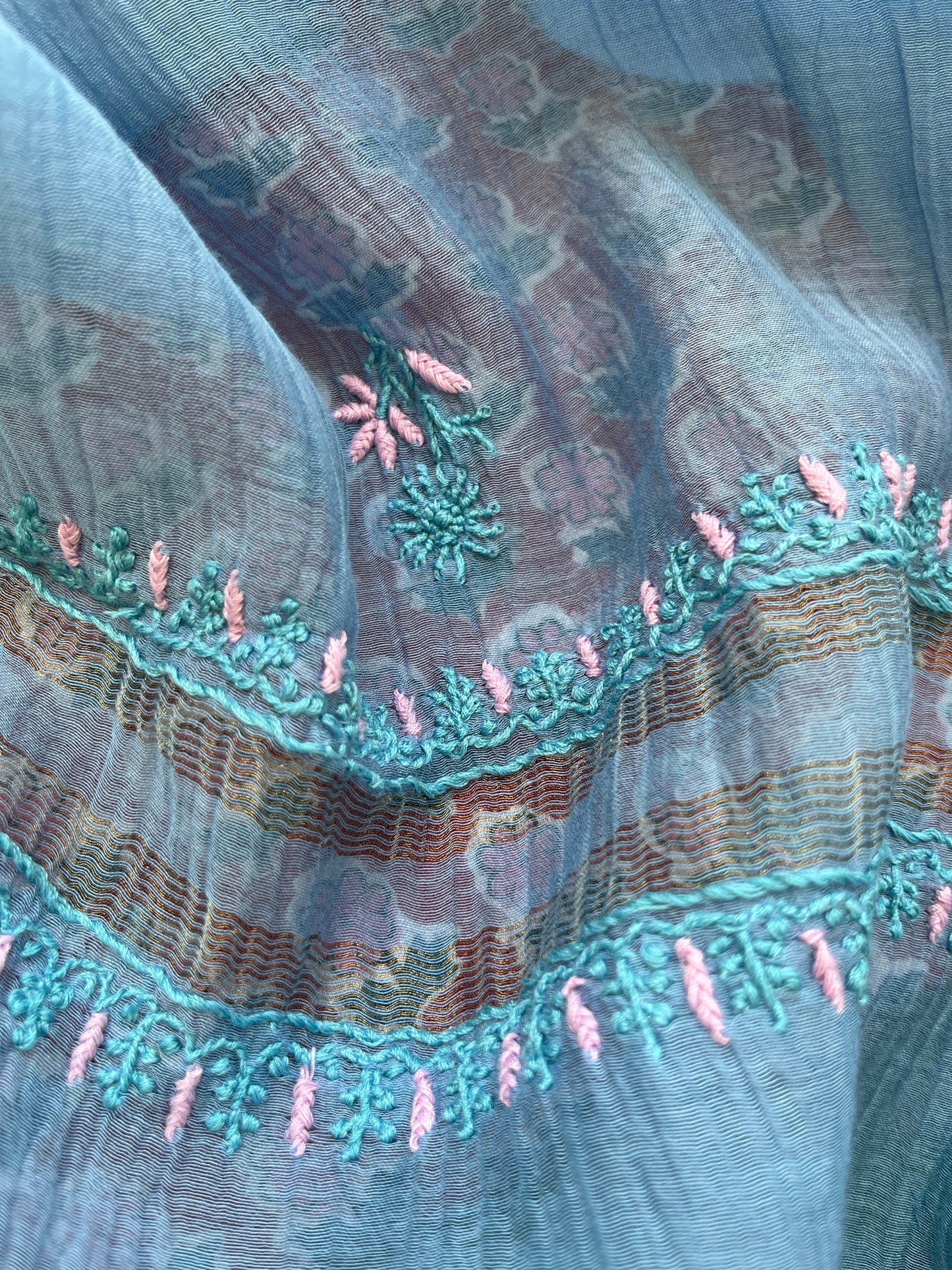 रोज़ाना :Chanderi Chikankari Dupatta with cotton block print kurta bottom Fabric