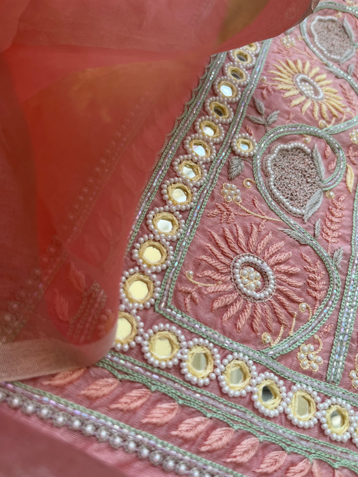 त्योहार :organza Dupatta with chanderi hand embroidered kurta bottom Fabric