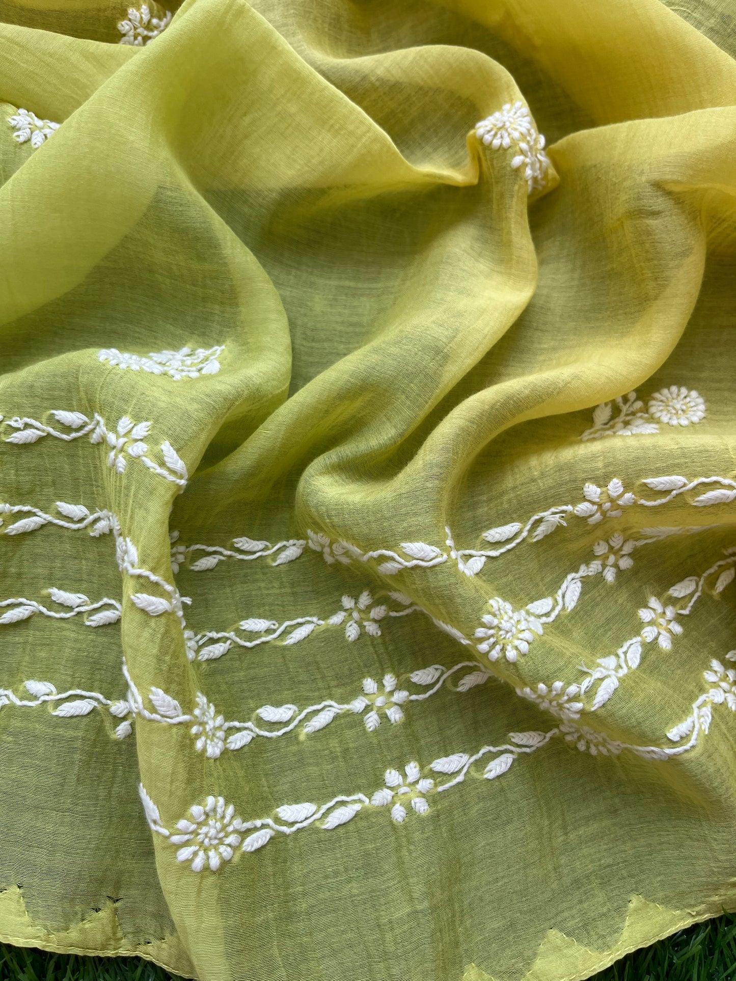 Chanderi Chikankari Dupatta with print kurta bottom Fabric