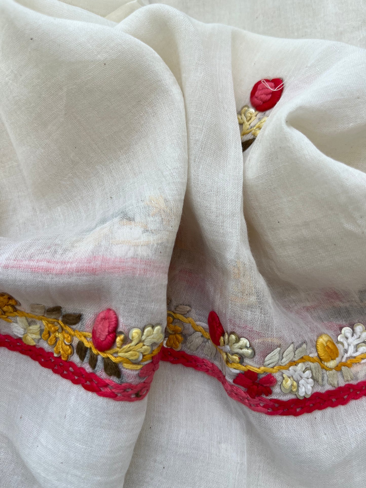 Handwoven Cotton knot work embroidered kurta dupatta and plain bottom fabric